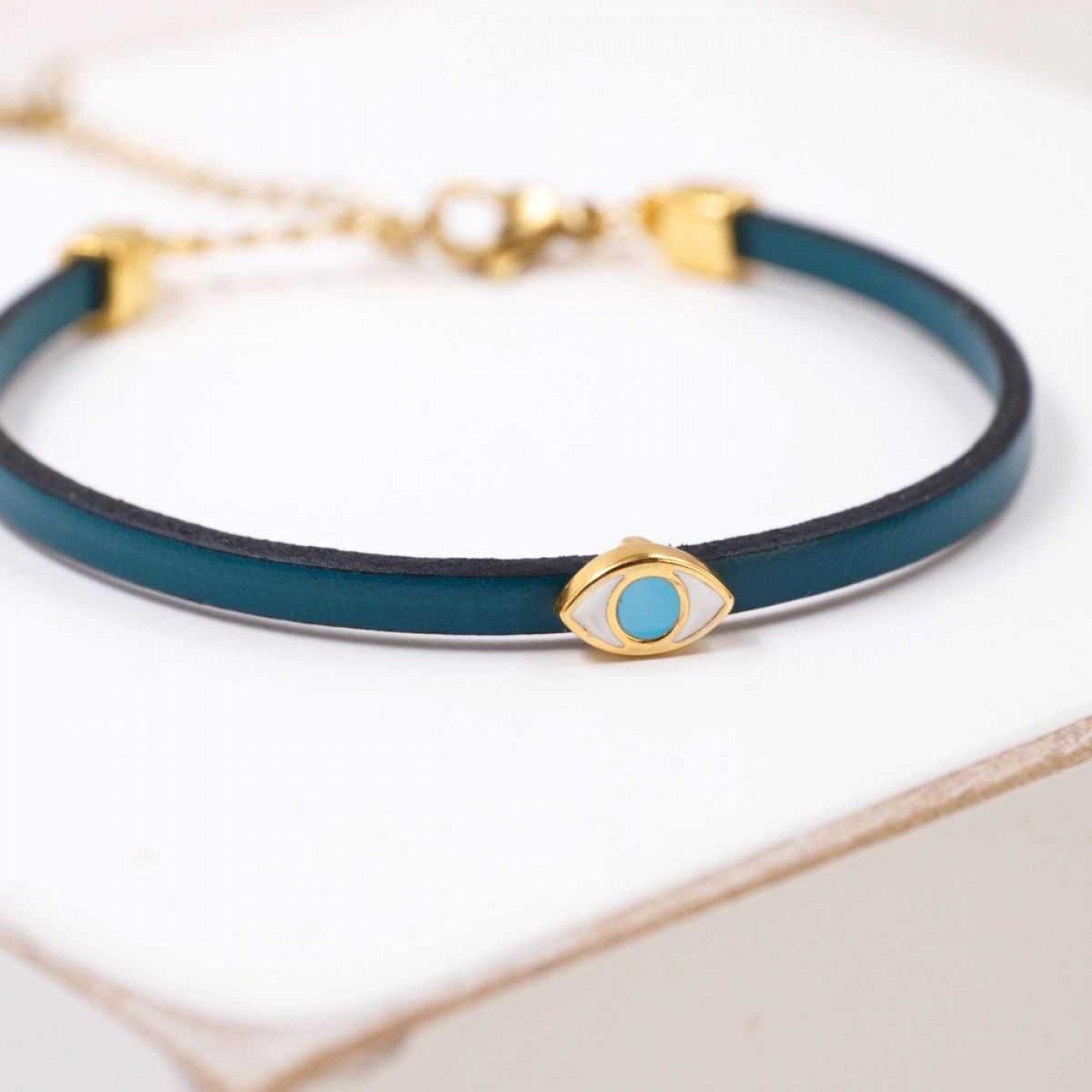 Handmade Leather Bracelet with Evil Eye – 24K Gold Plated — Bracelets from Toolittle — additional view 10