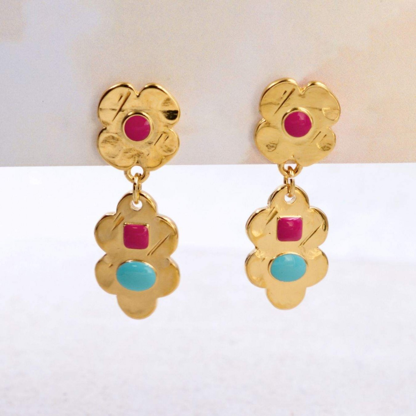 Gold-Plated Flower Earrings with Enamel — Earrings from Toolittle — additional view 2