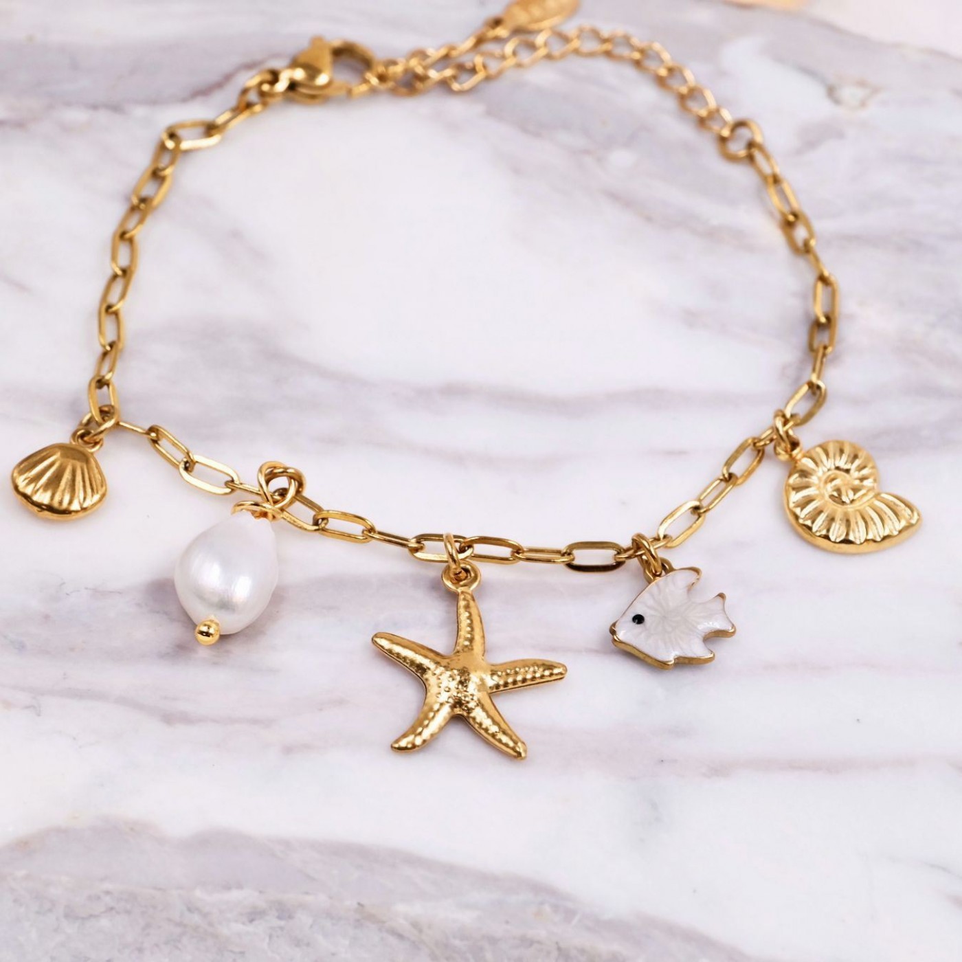 Stainless Steel Jewelry: Starfish & Fresh Water Pearl Bracelet — Bracelets from Toolittle — additional view 8