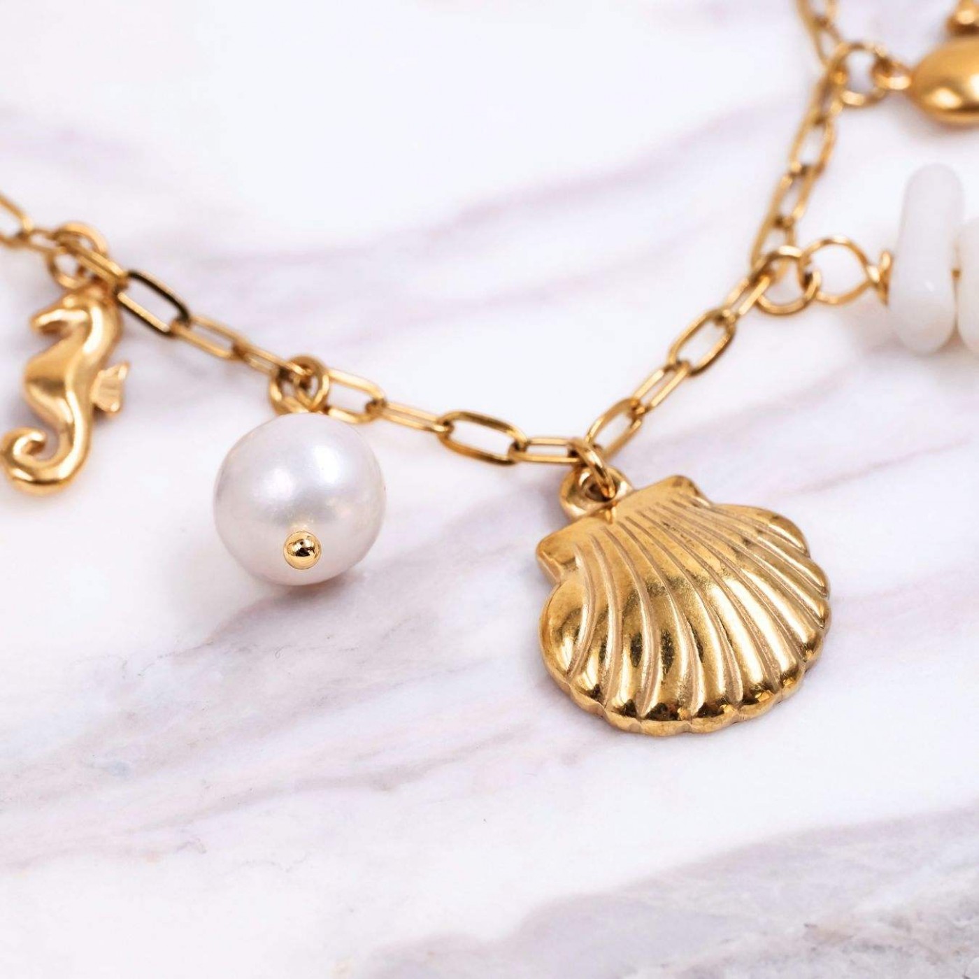 Stainless Steel Jewelry: Sea Clam & Fresh Water Pearl Bracelet — Bracelets from Toolittle — additional view 11
