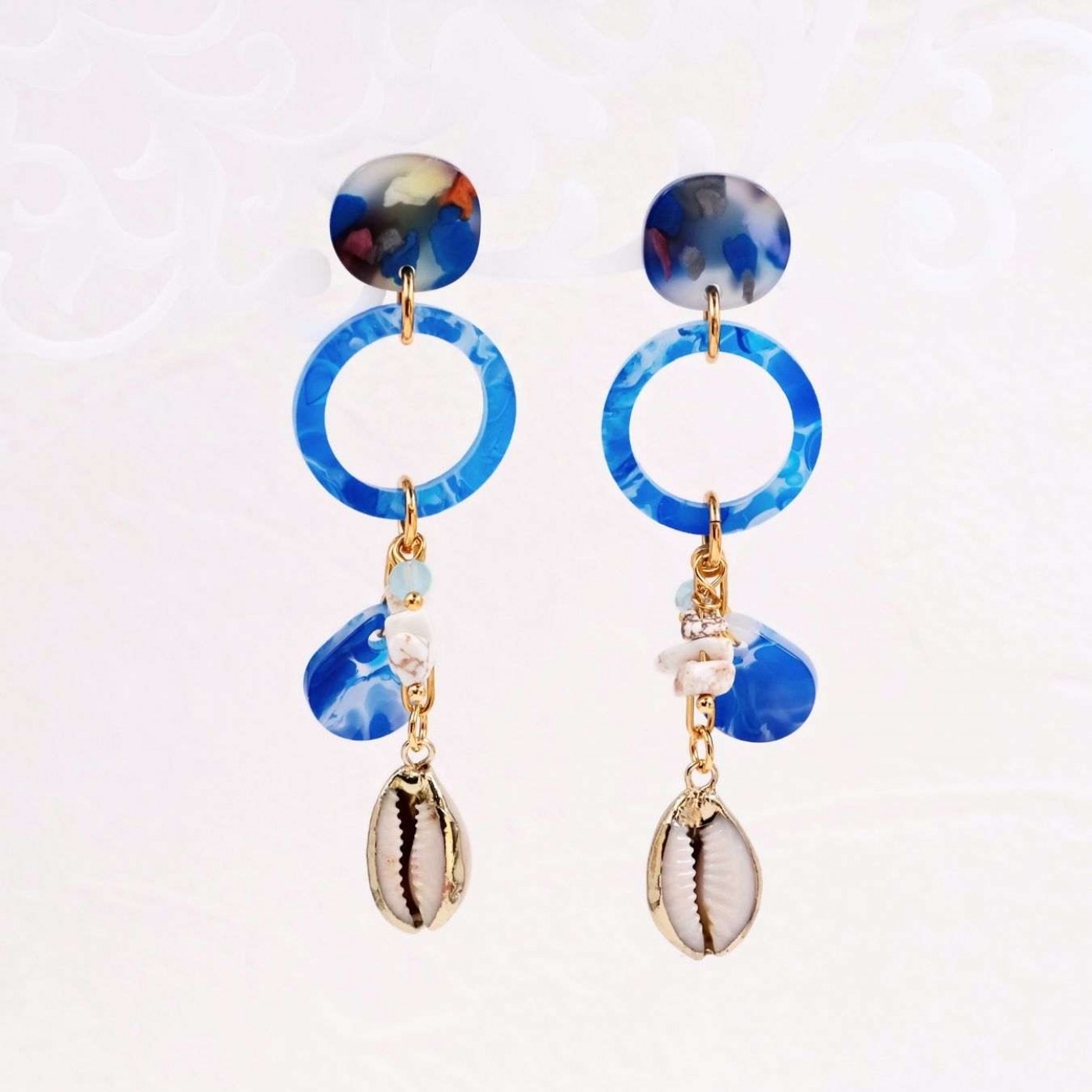 Stainless Steel Golden Earrings | Plexiglass & Cowrie Shells — Earrings from Toolittle — additional view 4