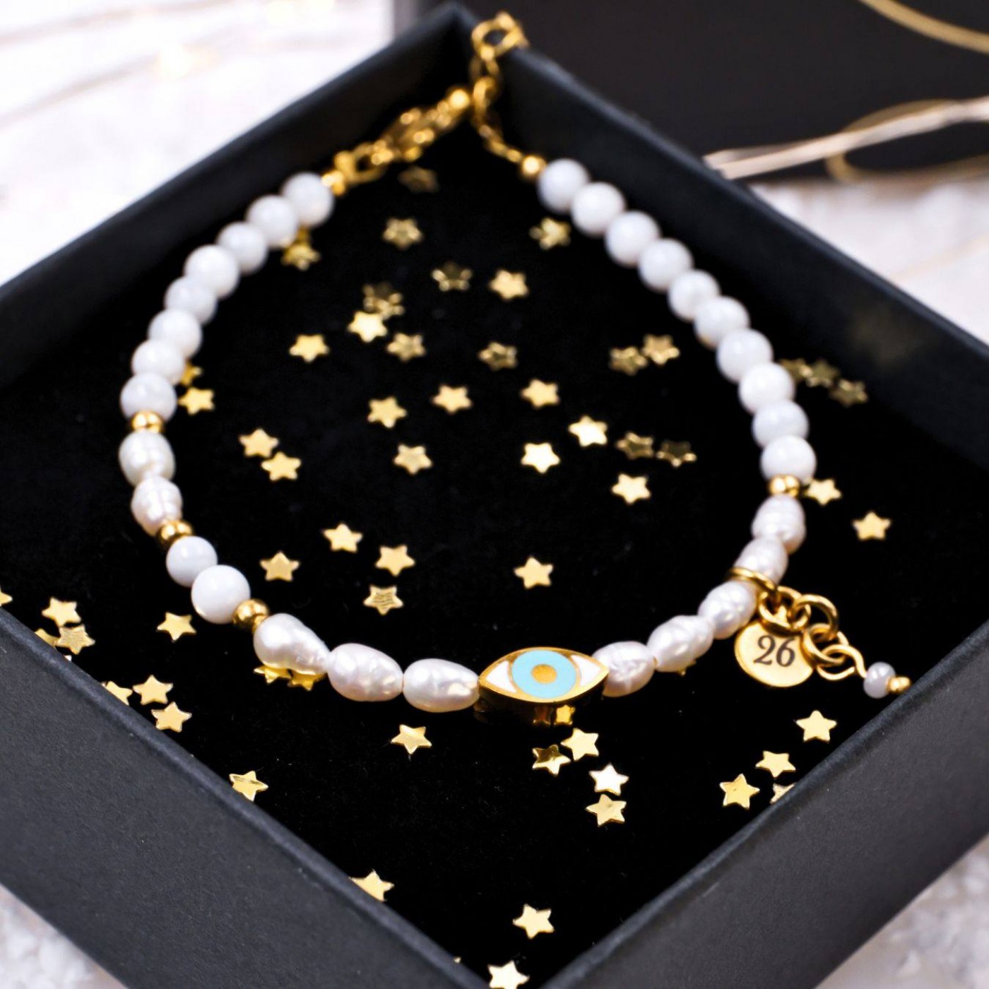 Eye Lucky Bracelet - Steel, Fresh Water Pearls & Eye — Pendants & charms from Toolittle — additional view 3