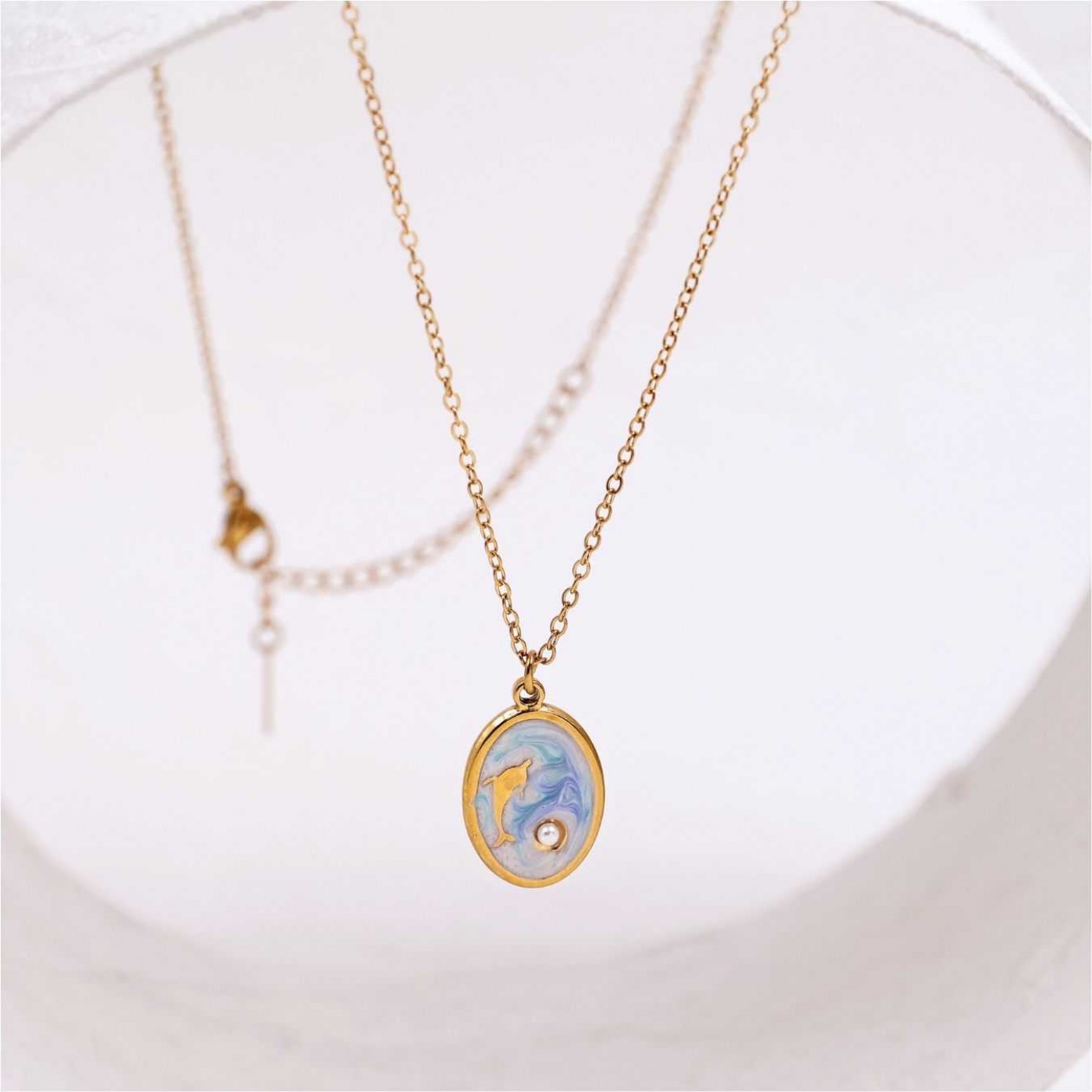 Stainless Steel Jewelry: Mother of Pearl Necklace | Dolphin — Necklaces from Toolittle — additional view 2