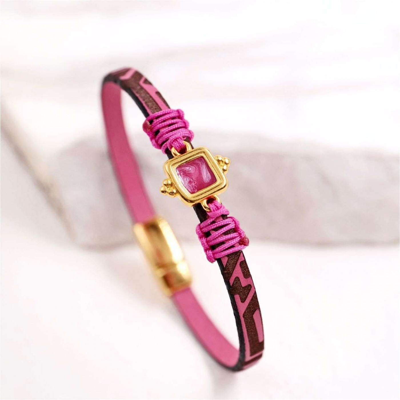 Women's Bracelet | Engraved Leather & Iridescent Enamel — Bracelets from Toolittle — additional view 3