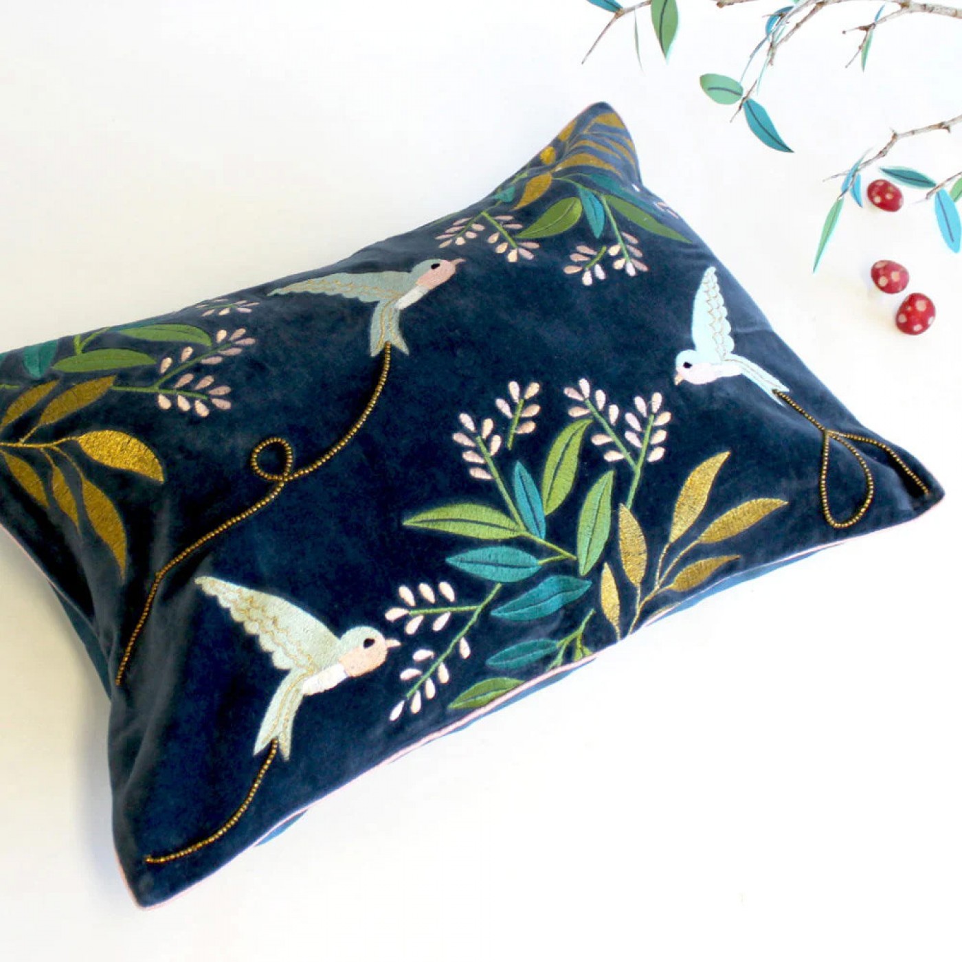 Secret Garden Velvet Bird Cushion — Cushions & pillows from Toolittle — additional view 2