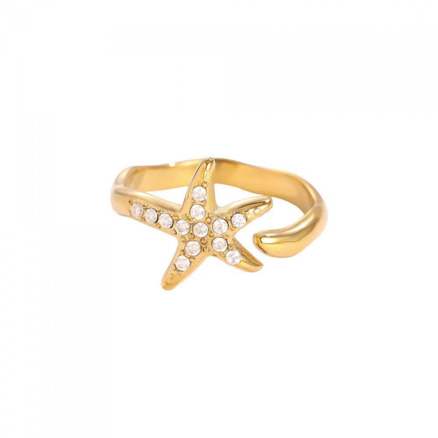 Stainless Steel Ring | Starfish with Rhinestones — Rings from Toolittle — additional view 2