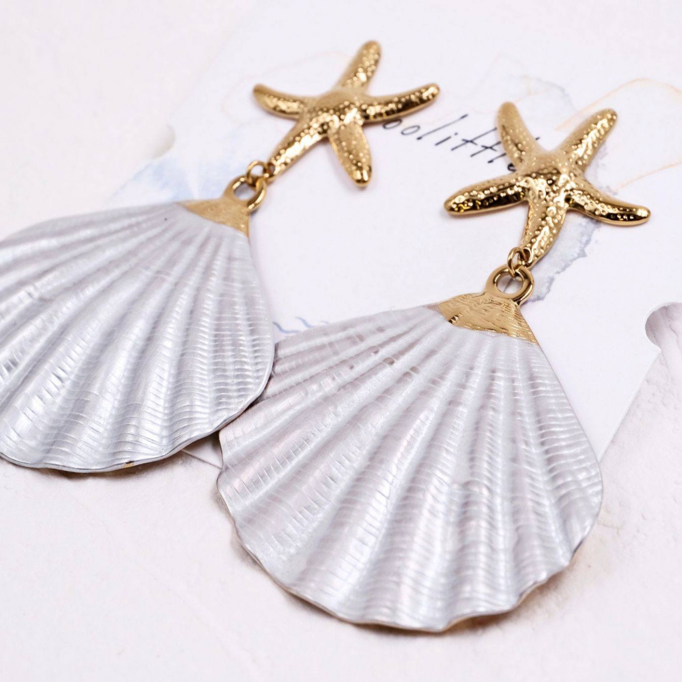 Stainless Steel Earrings – Starfish & Natural Sea Shell — Earrings from Toolittle — additional view 5