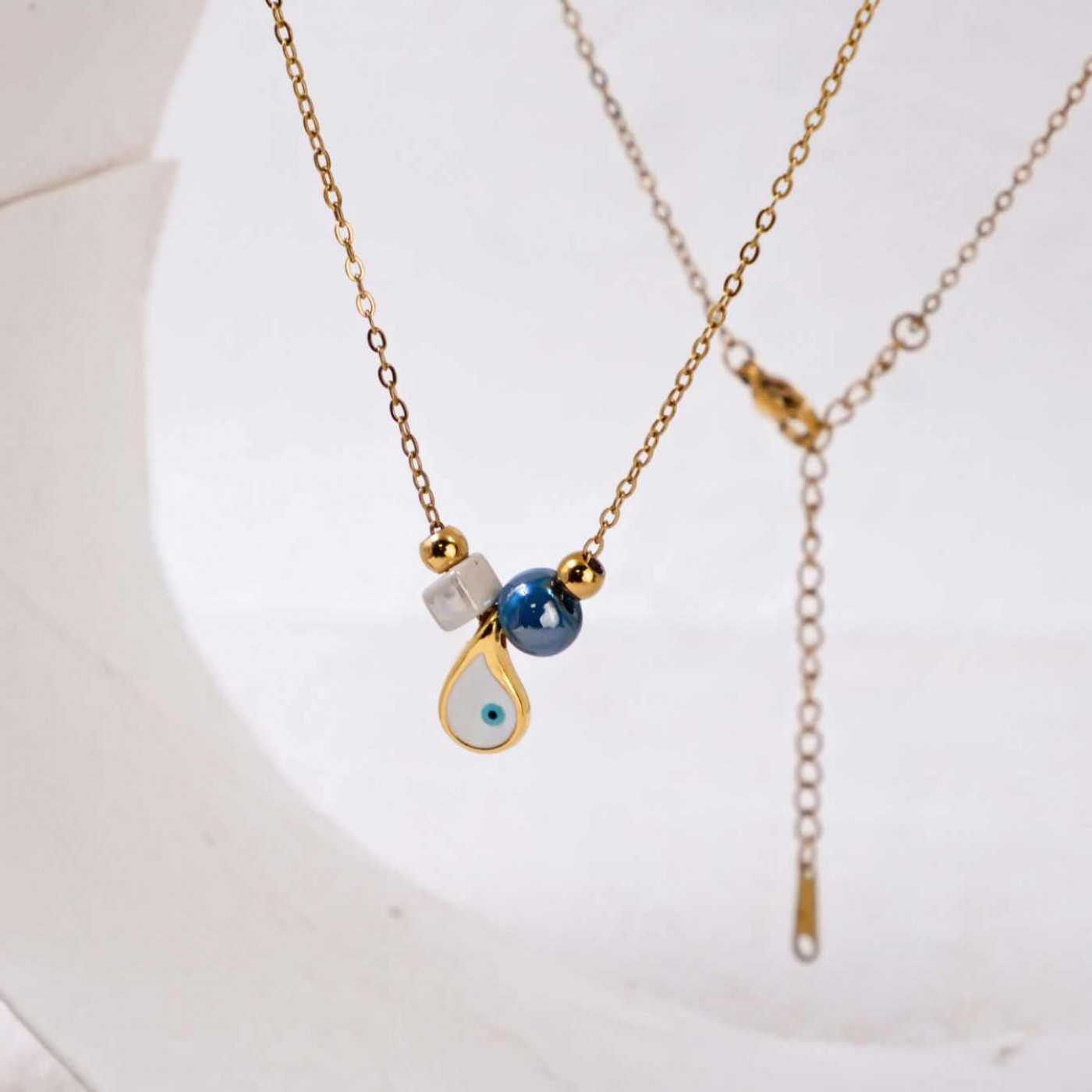 Silver/Gold-plated Necklace: Enamelled Evil Eye-Drop — Necklaces from Toolittle — additional view 3