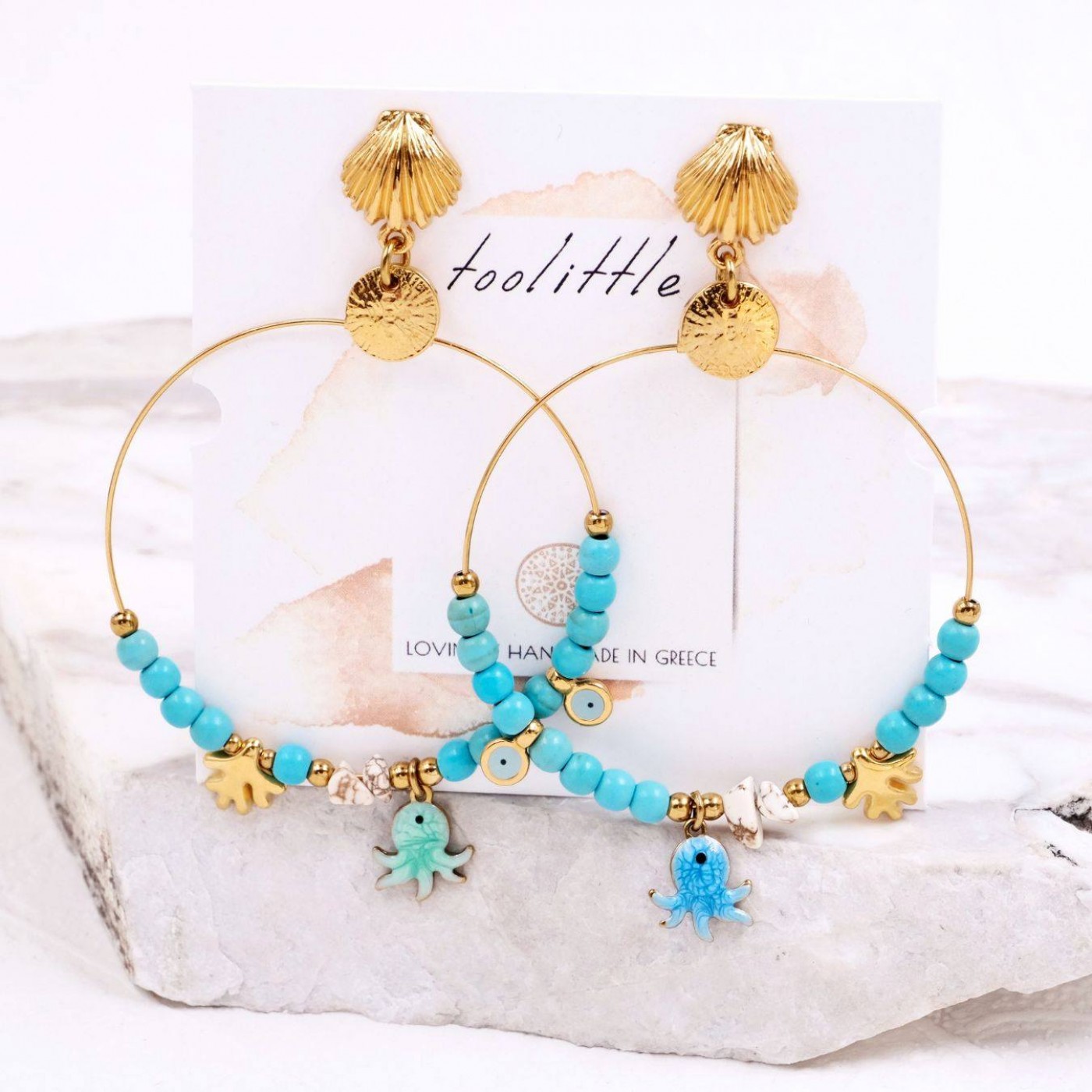 Sea Life Hoop Earrings | Howlite & Enamel — Earrings from Toolittle — additional view 2