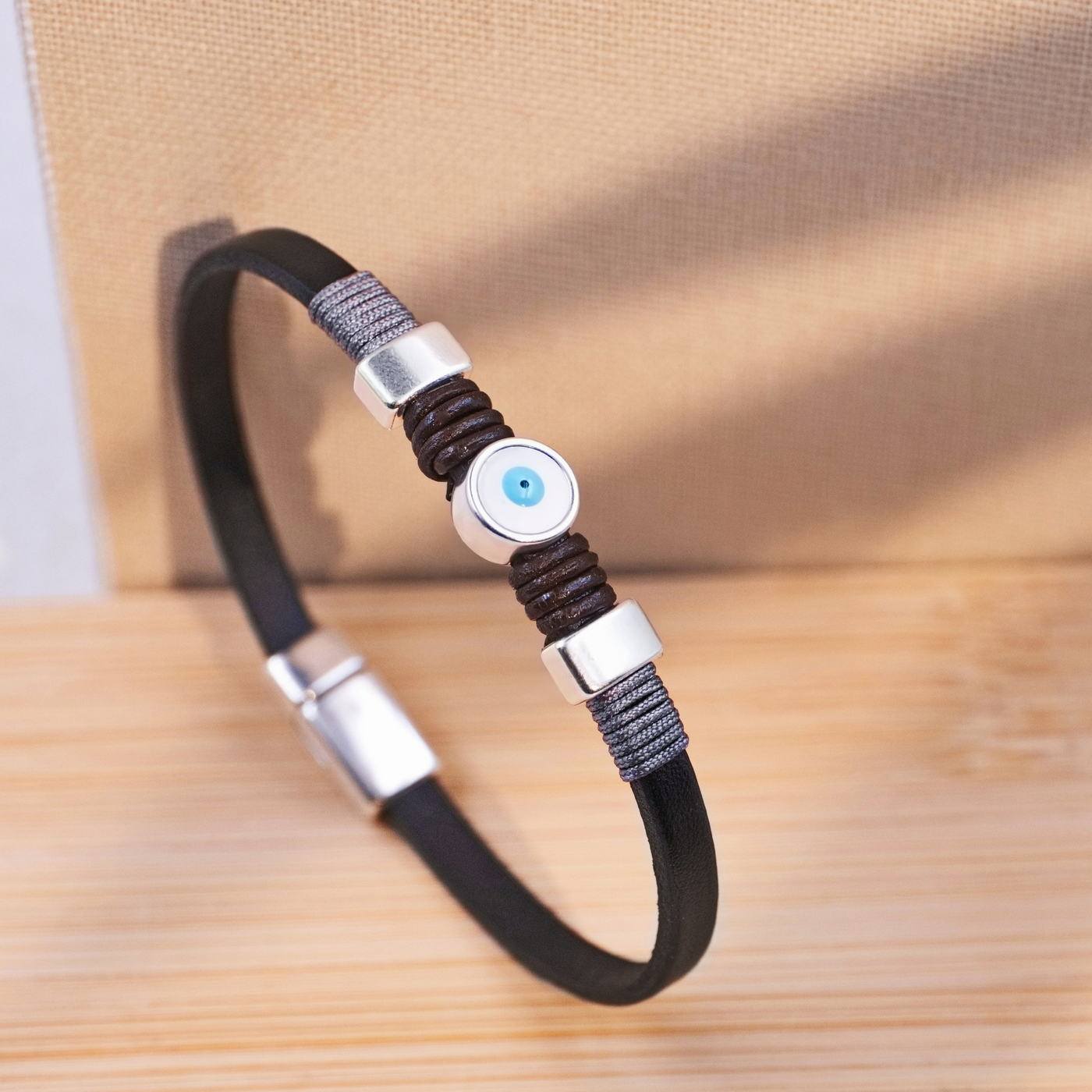 Evil Eye Leather Men's Bracelet — Bracelets from Toolittle — additional view 2
