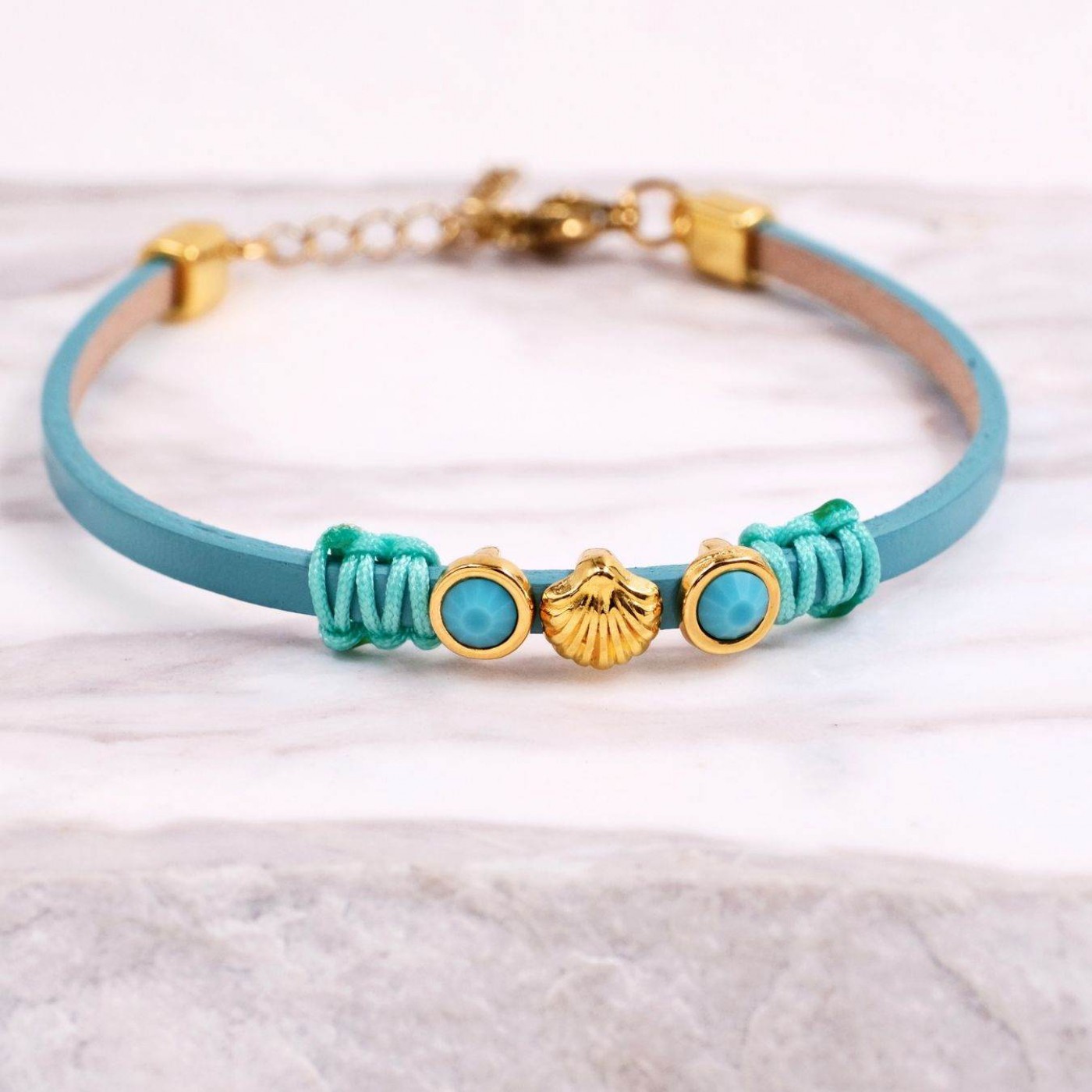 Leather Bracelet | Crystals & Metal Sea Shell- Jade Opal — Bracelets from Toolittle — additional view 2