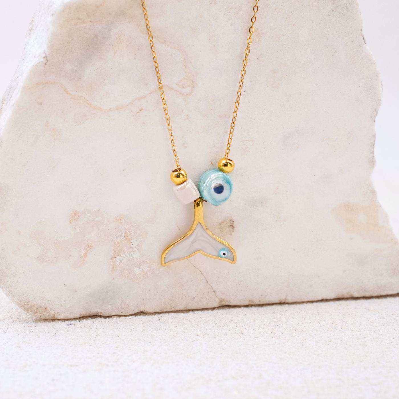 Enamelled Fish Tail & Evil Eye Necklace — Necklaces from Toolittle — additional view 2