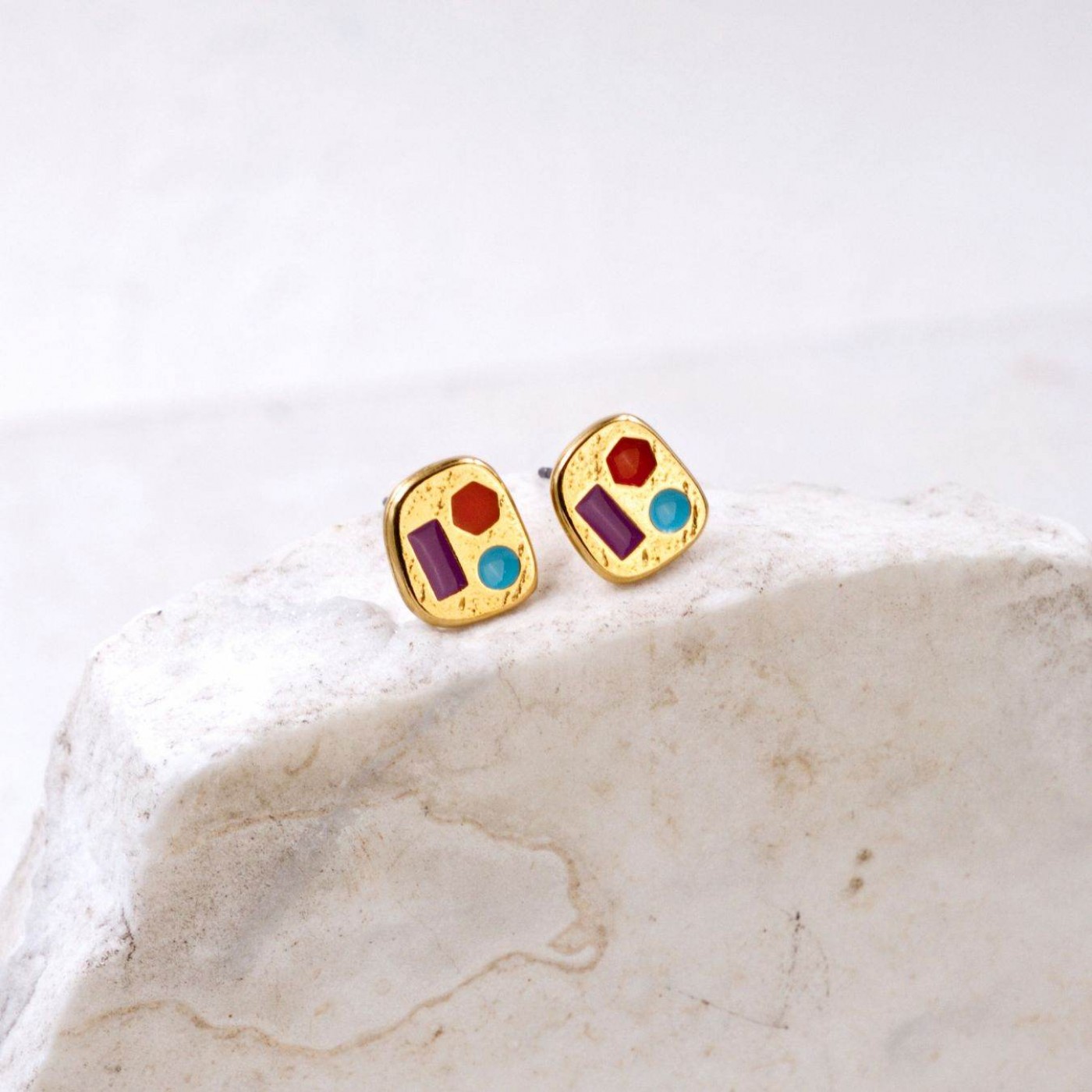 Gold-Plated Stud Earrings with Enamel — Earrings from Toolittle — additional view 2