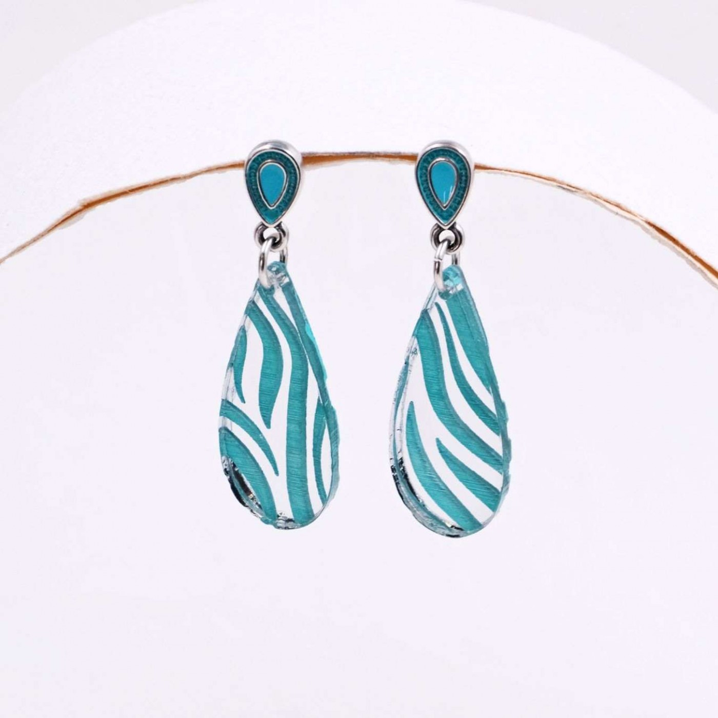 Drop Earrings | Plexiglass with Pattern - Turquoise — Earrings from Toolittle — additional view 3