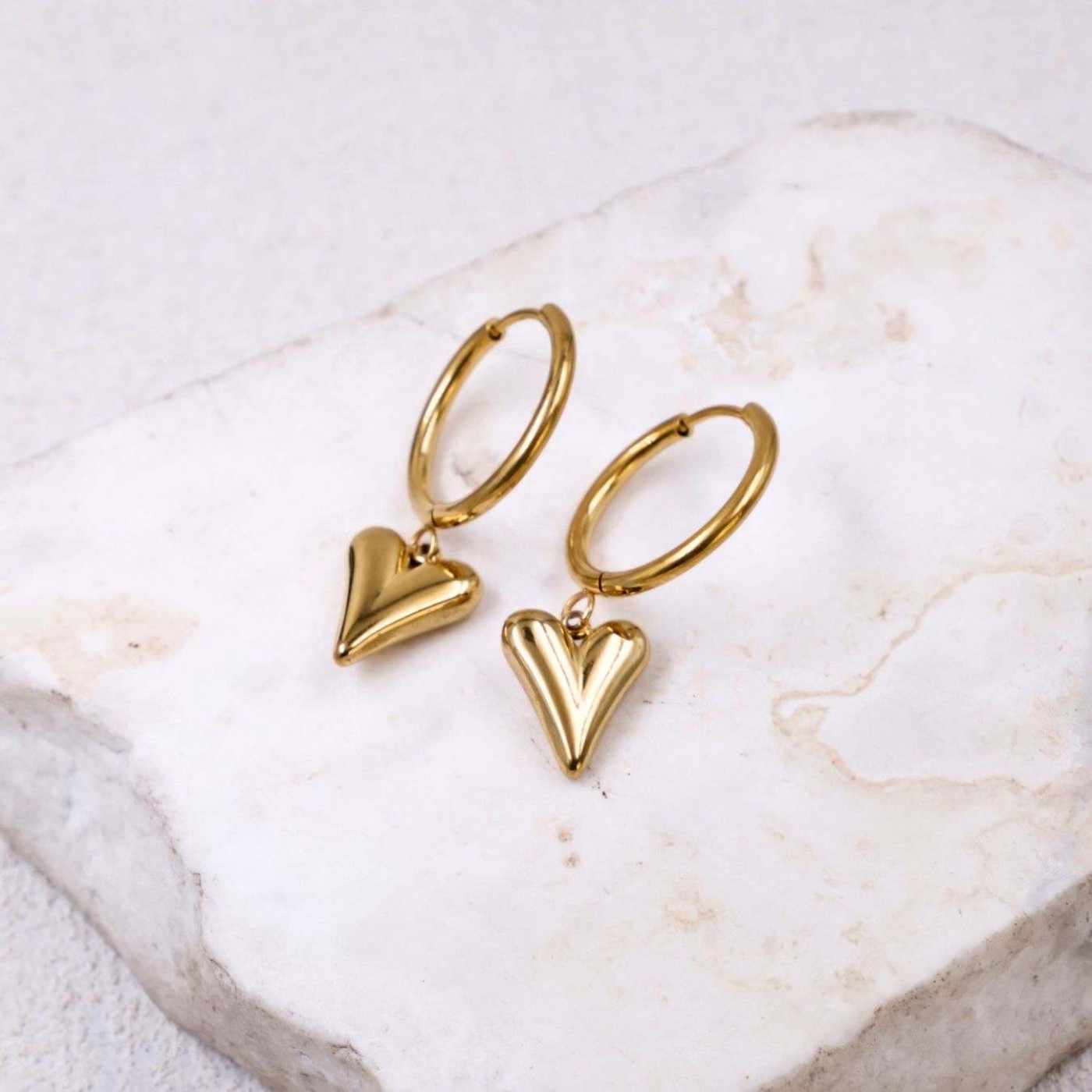 Gold-plated Hoop Earrings | Heart Charm — Earrings from Toolittle — additional view 6