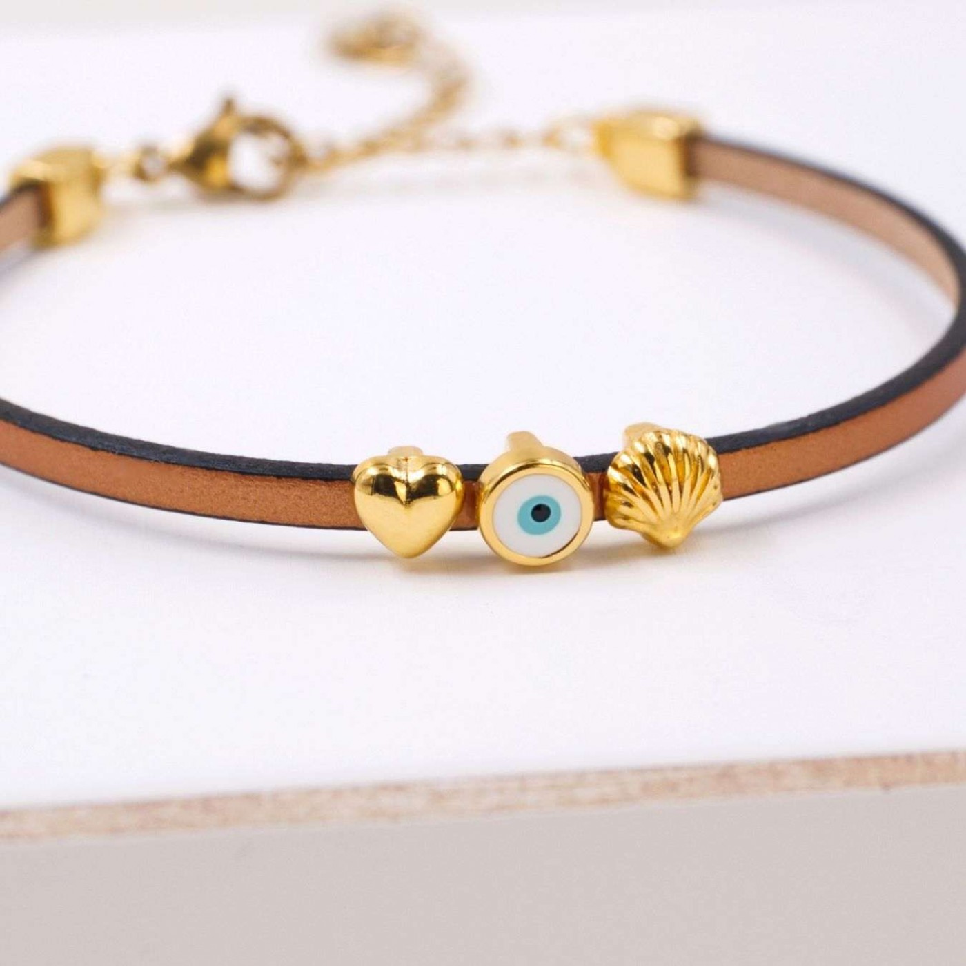 Leather Bracelet | Evil Eye, Metal Heart & Marine Charms — Bracelets from Toolittle — additional view 3