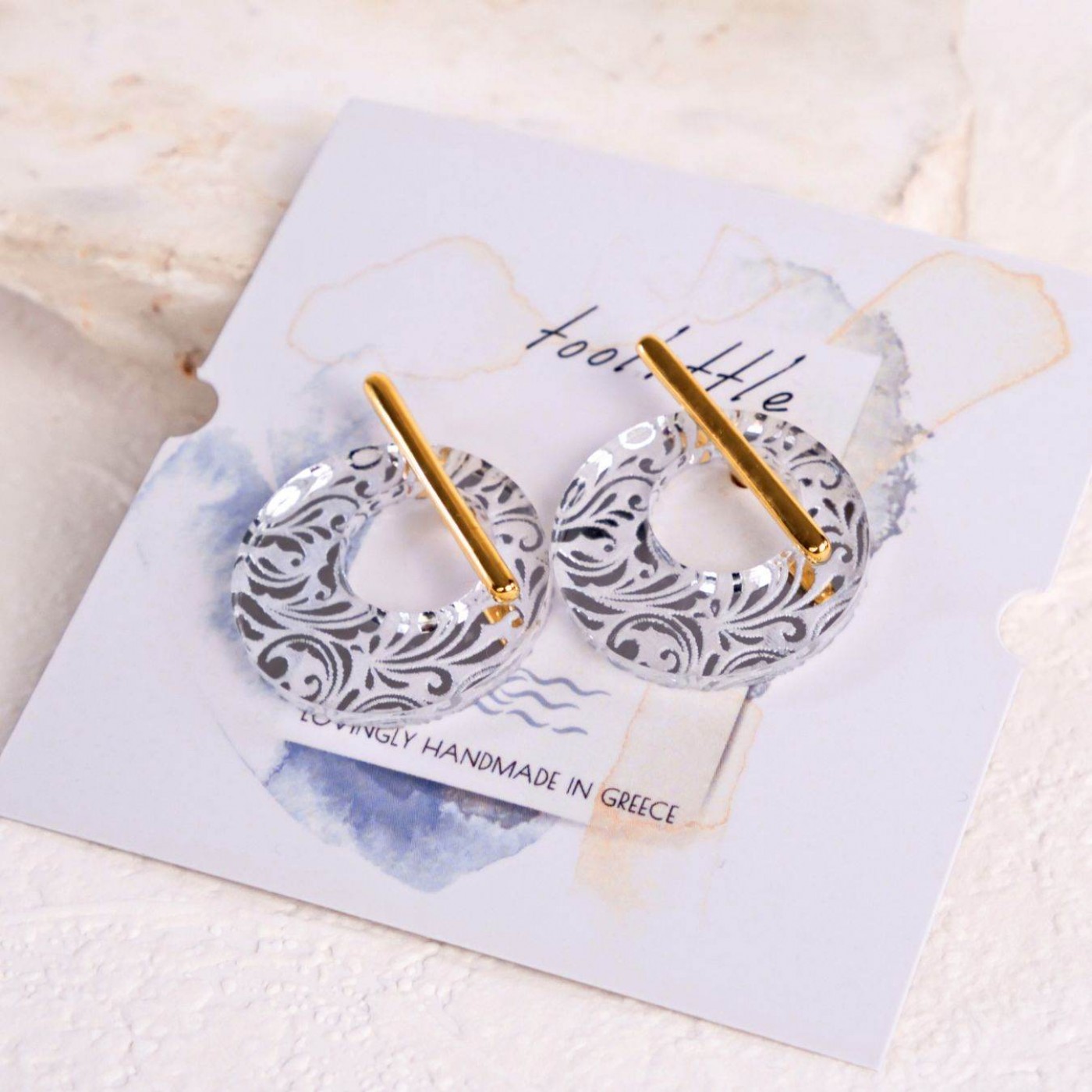 Stud Earrings with Golden Bar - Plexiglass Print — Earrings from Toolittle — additional view 4