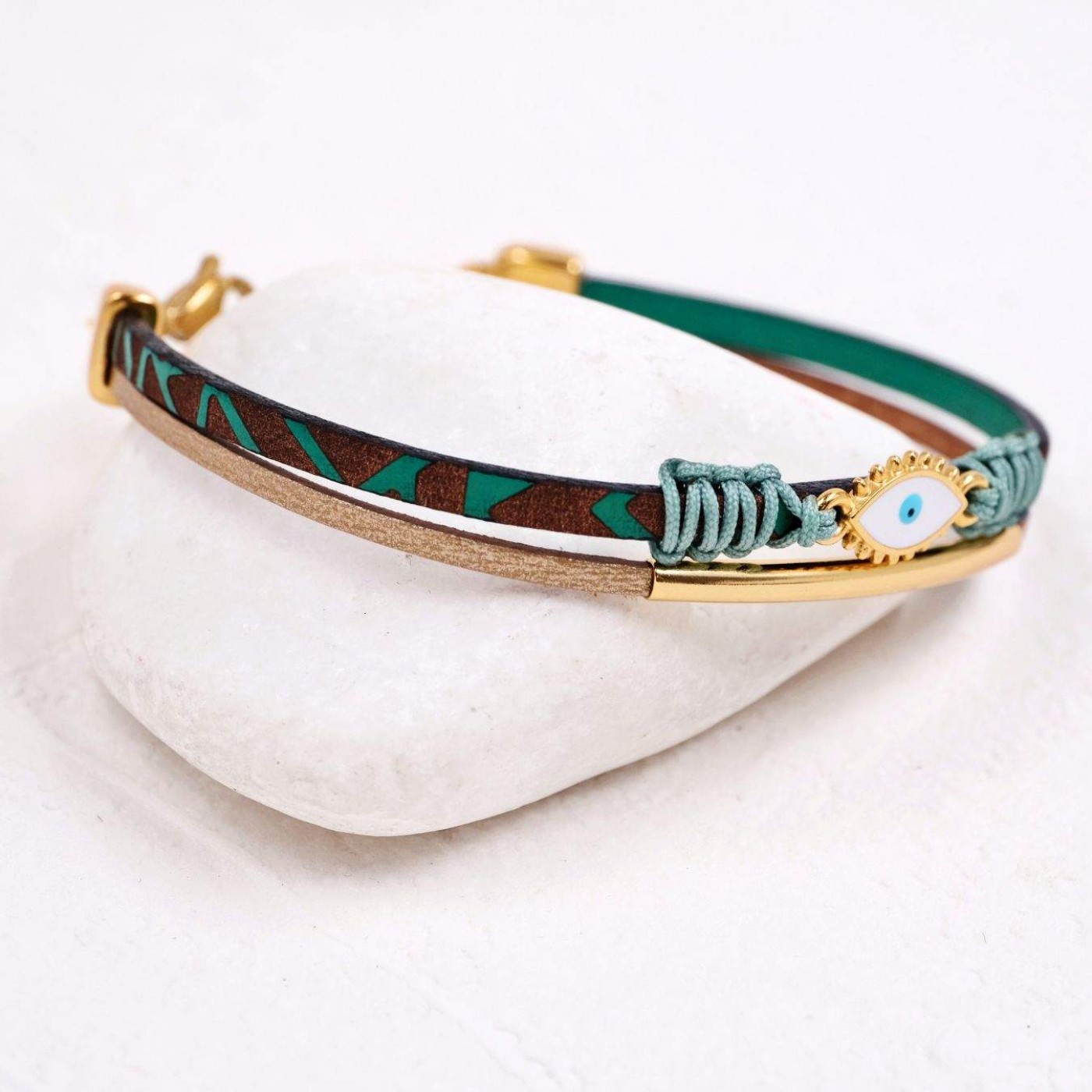 Engraved Leather Bracelet | Enamelled Evil Eye — Bracelets from Toolittle — additional view 2
