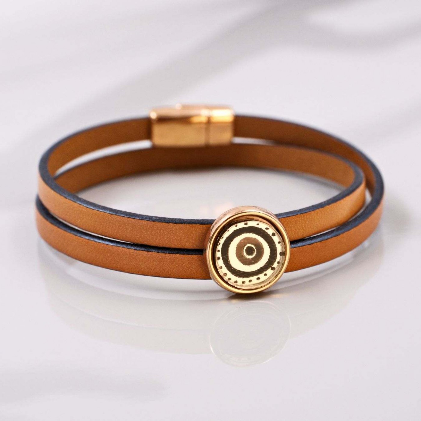 Double-wrapped Leather Bracelet - Plexiglass Evil Eye — Bracelets from Toolittle — additional view 2