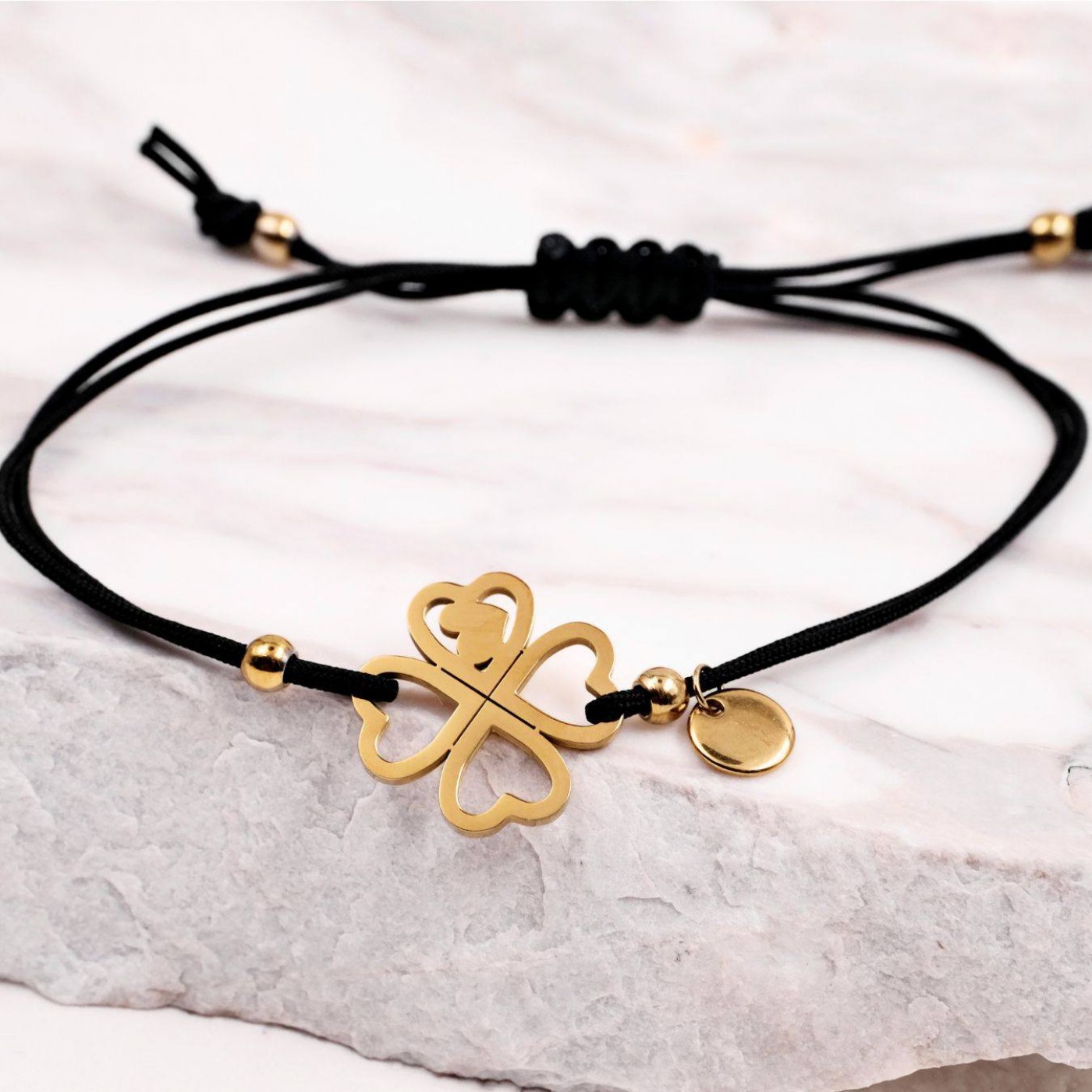Macramé Stainless Steel Bracelet | Four Leaf Clover Black — Bracelets from Toolittle — additional view 3