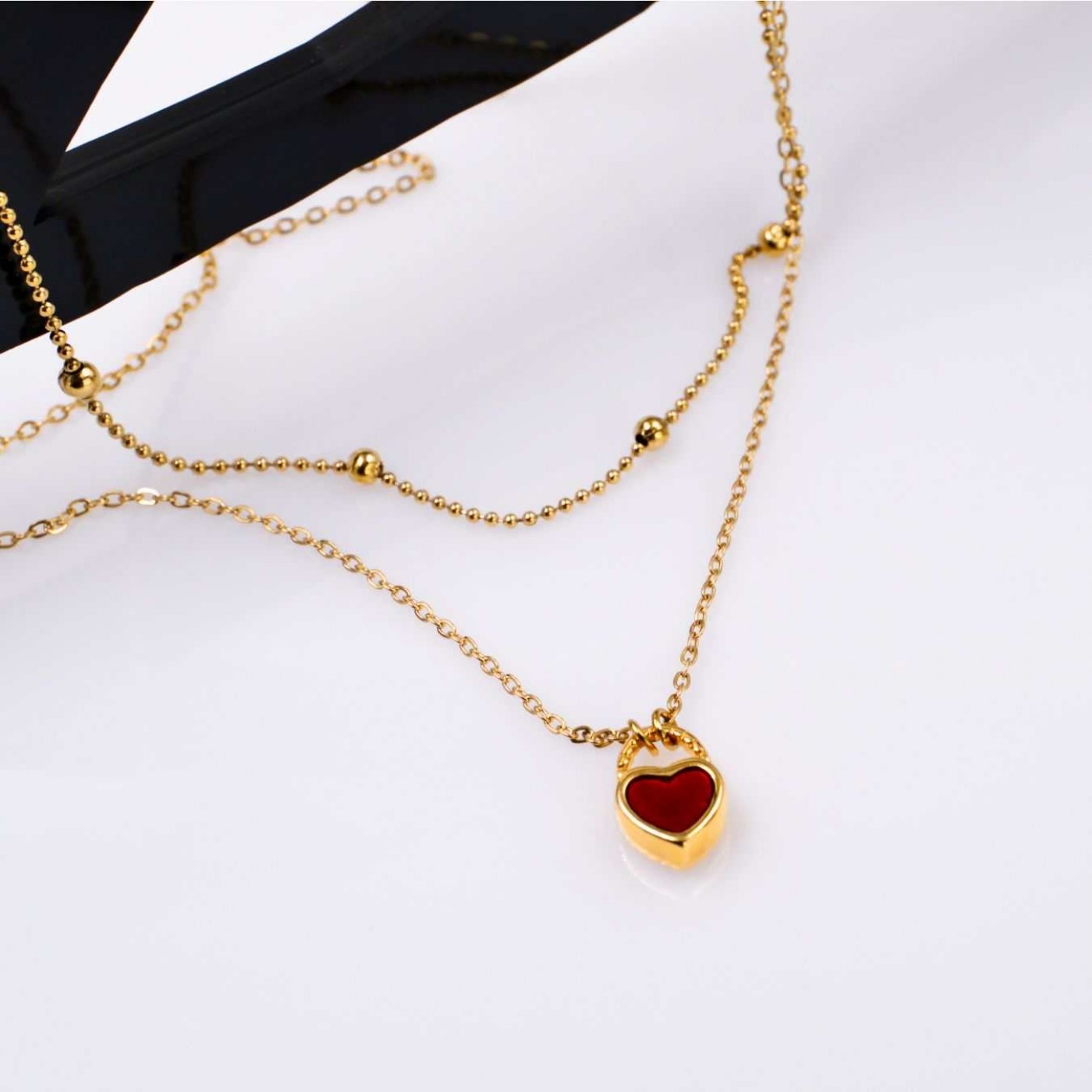 Handmade Layered Necklace - Enamelled Heart