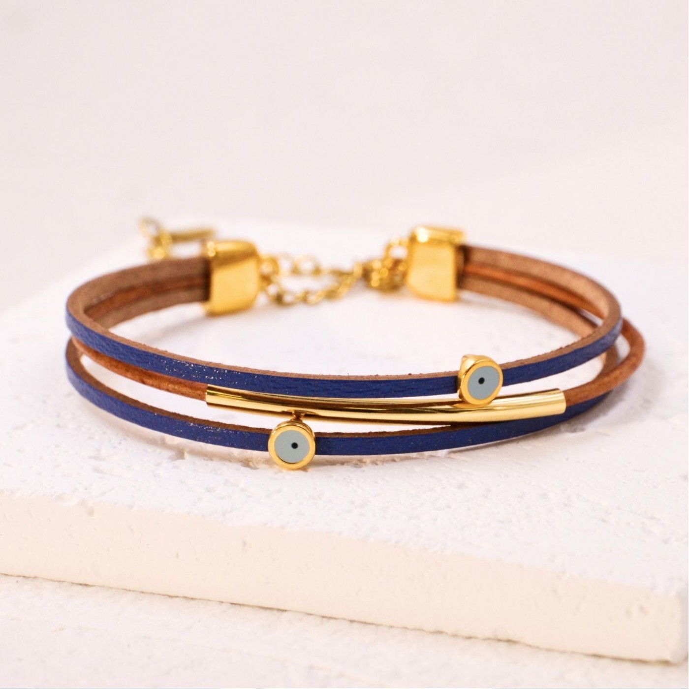 Leather Bracelet with Evil Eyes — Bracelets from Toolittle — additional view 2