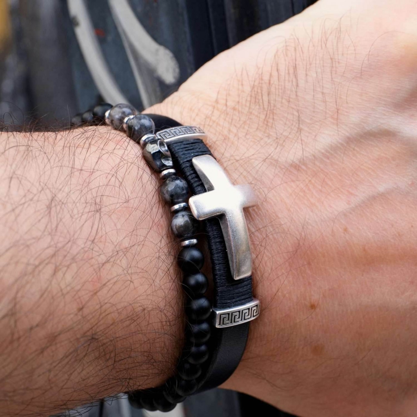 Cross Leather Men's Bracelet — Bracelets from Toolittle — additional view 3