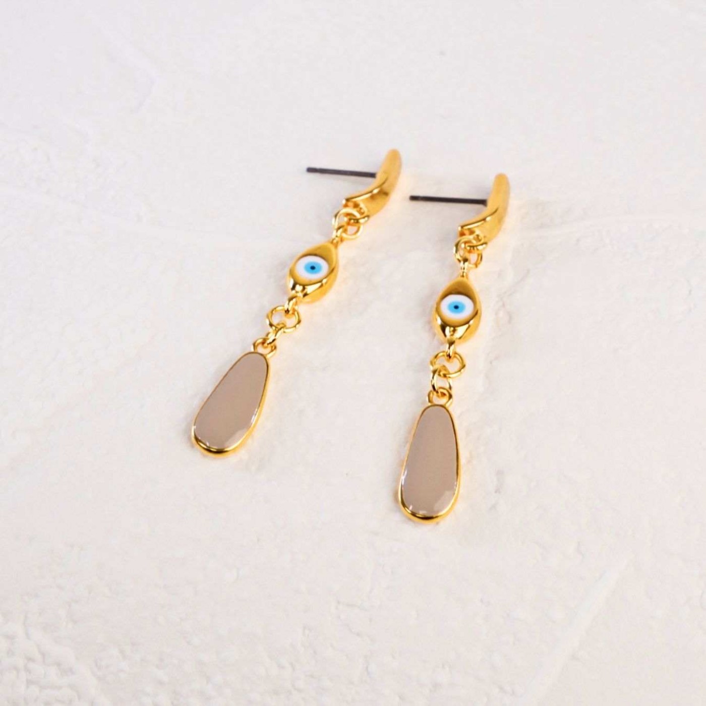 Gold-plated Earrings: Drop & Evil Eye with Enamel — Earrings from Toolittle — additional view 2