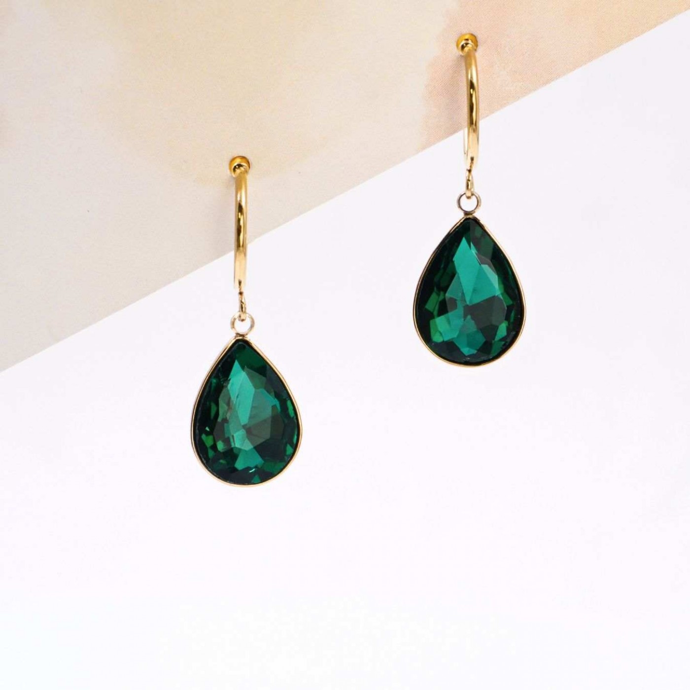 Teardrop Earrings - Gold Plated Steel & Crystals — Earrings from Toolittle — additional view 4