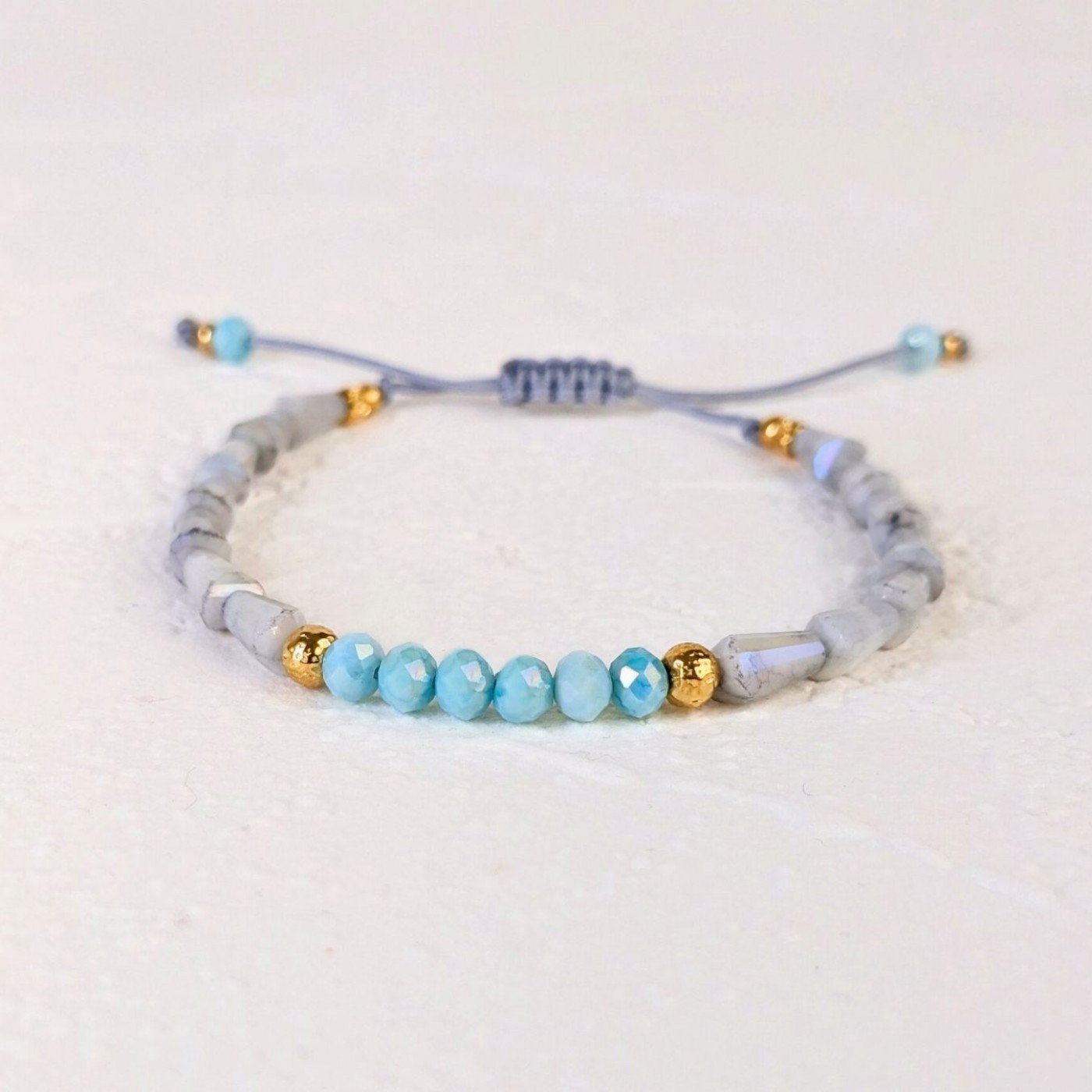 Macramé Bracelet with Crystals & Semiprecious Stones | Grey — Bracelets from Toolittle — additional view 4
