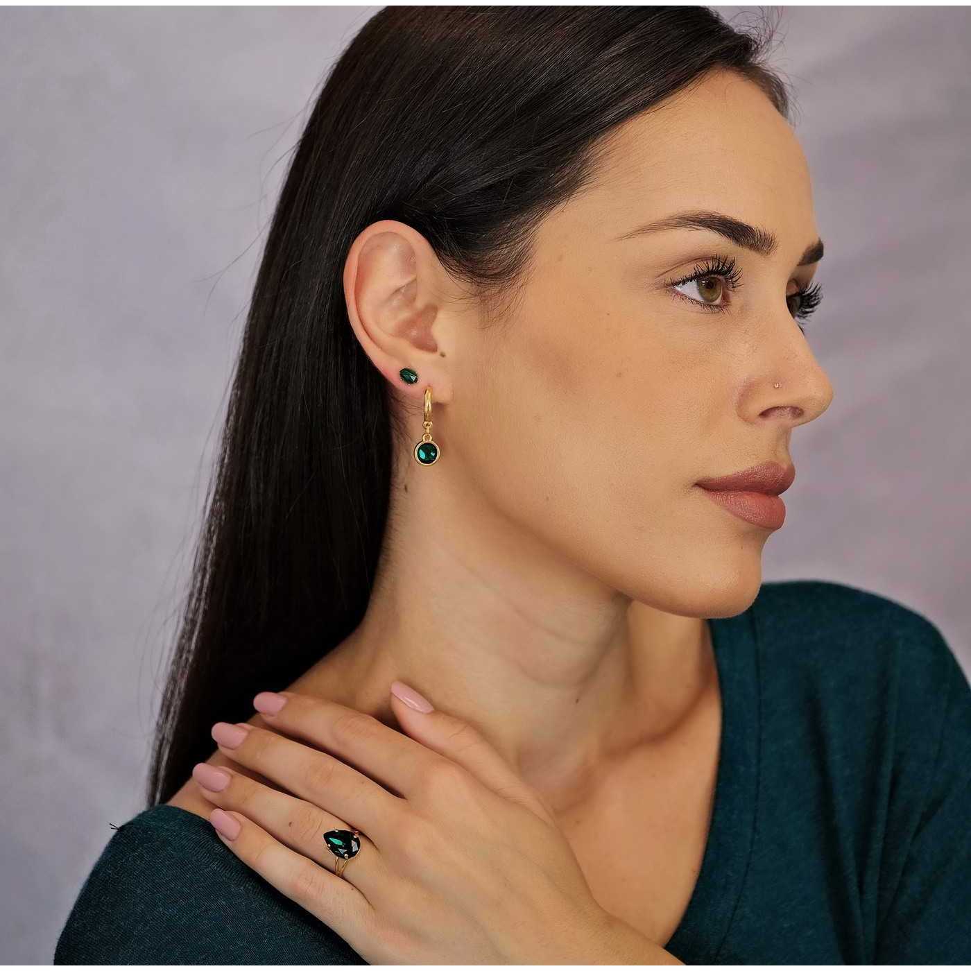 Gold-plated hoop earrings with crystals — Earrings from Toolittle — additional view 2