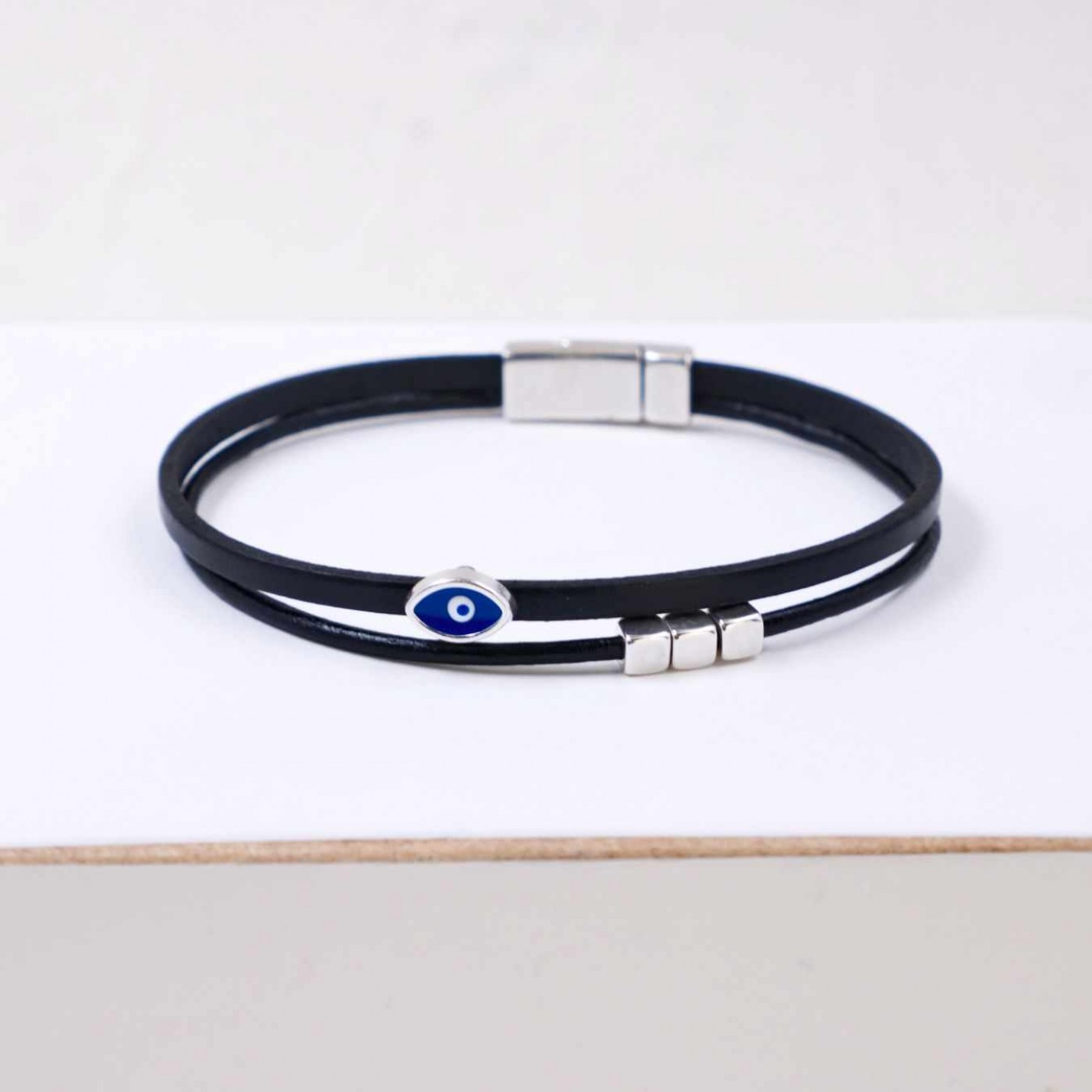 Leather Men's Bracelet |Metal Enamelled Evil Eye