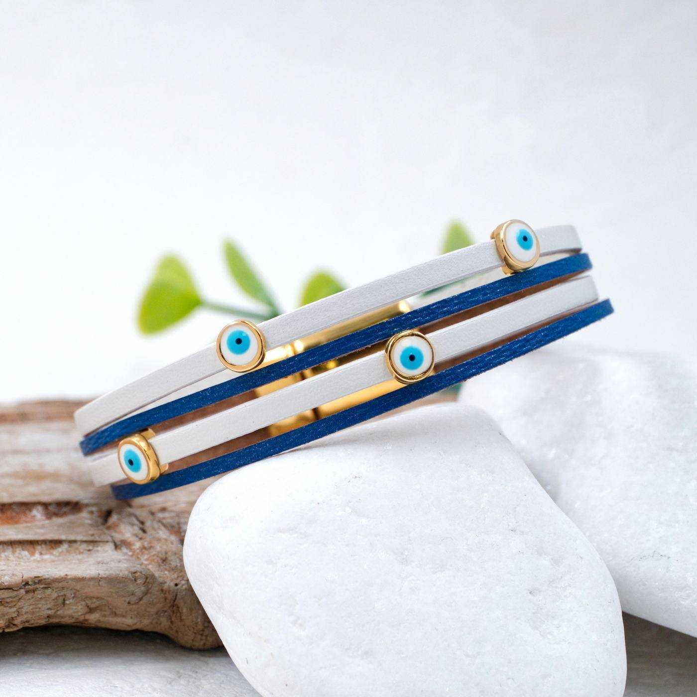 Tiny Evil Eyes Leather Bracelet — Bracelets from Toolittle — additional view 2