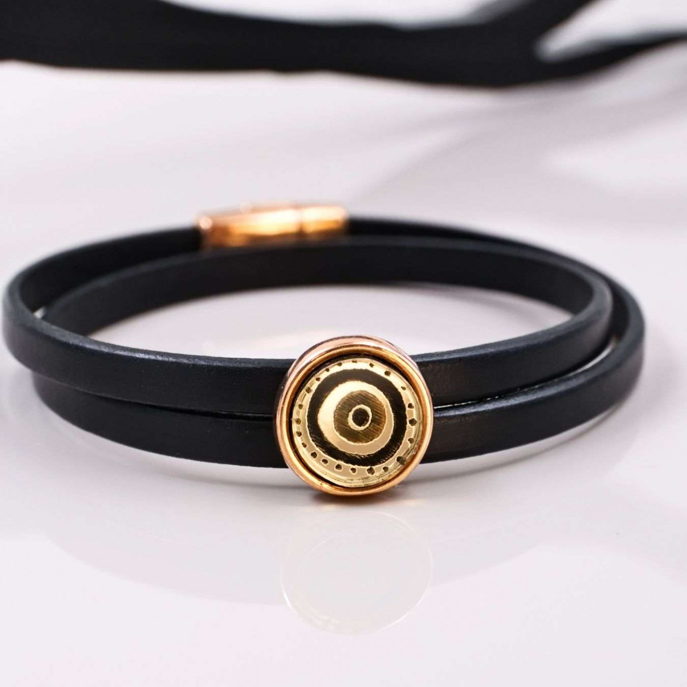 Double-wrapped Leather Bracelet - Plexiglass Evil Eye — Bracelets from Toolittle — additional view 2