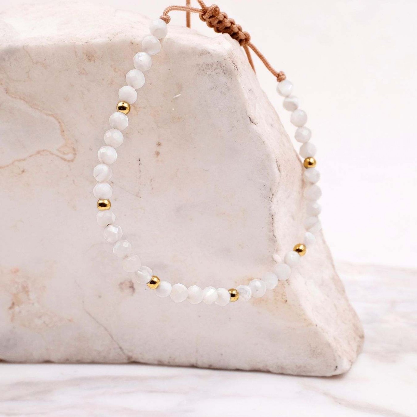Macramé Bracelet with Crystals & Semiprecious Stones | White — Bracelets from Toolittle — additional view 2