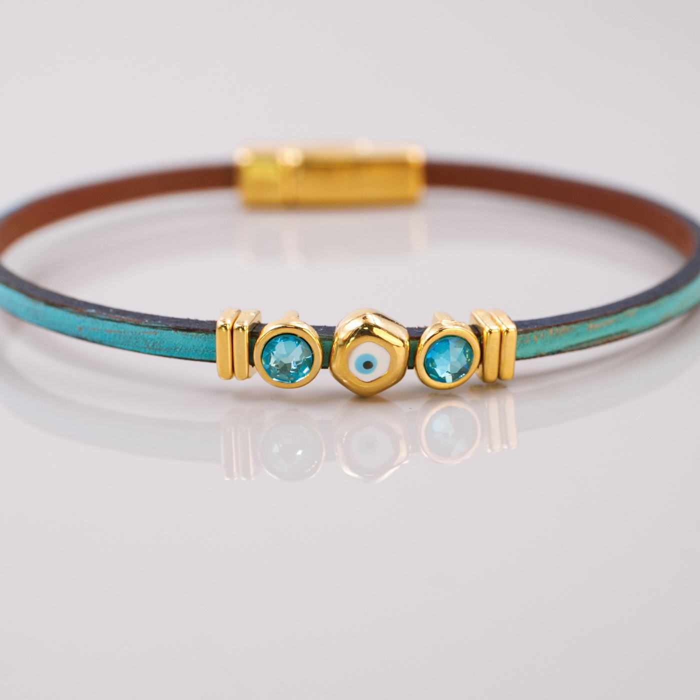 Evil Eye & Crystals Leather Bracelet — Bracelets from Toolittle — additional view 3
