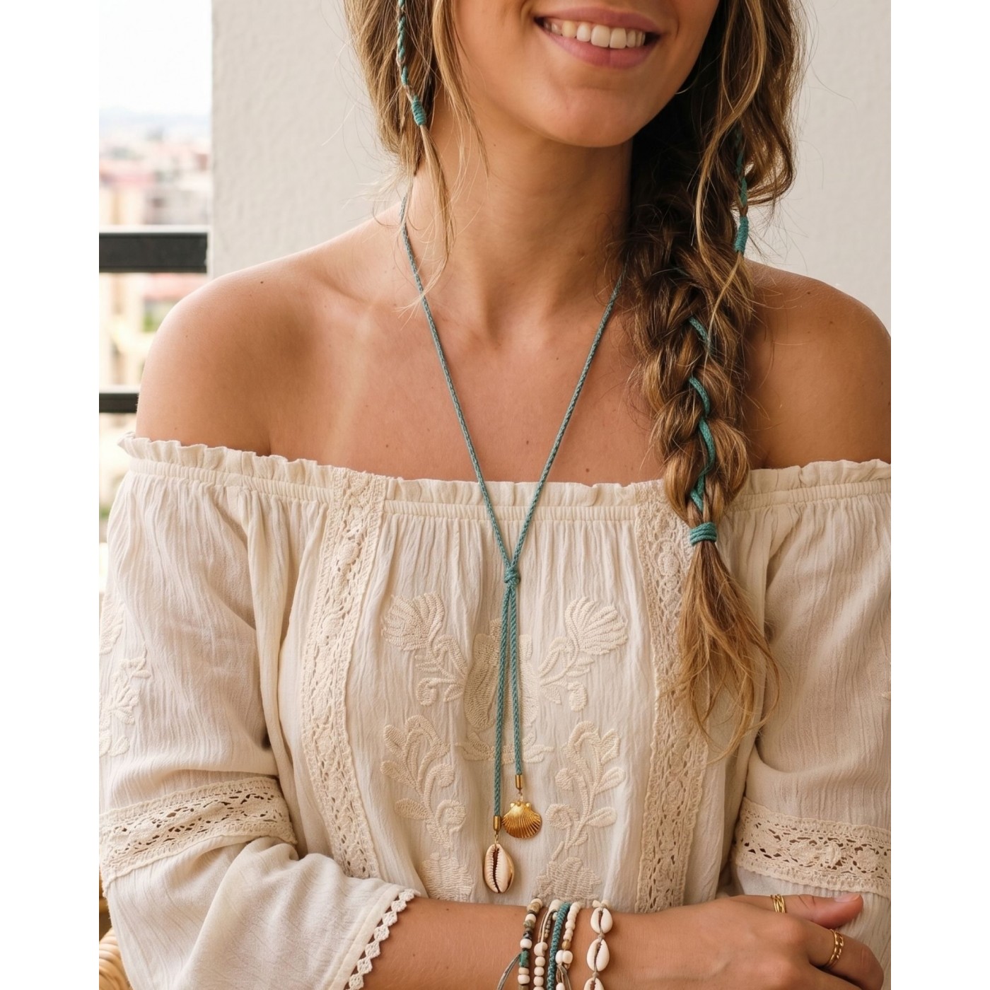 Steel Gold-plated Necklace - Cord & Sea Shells