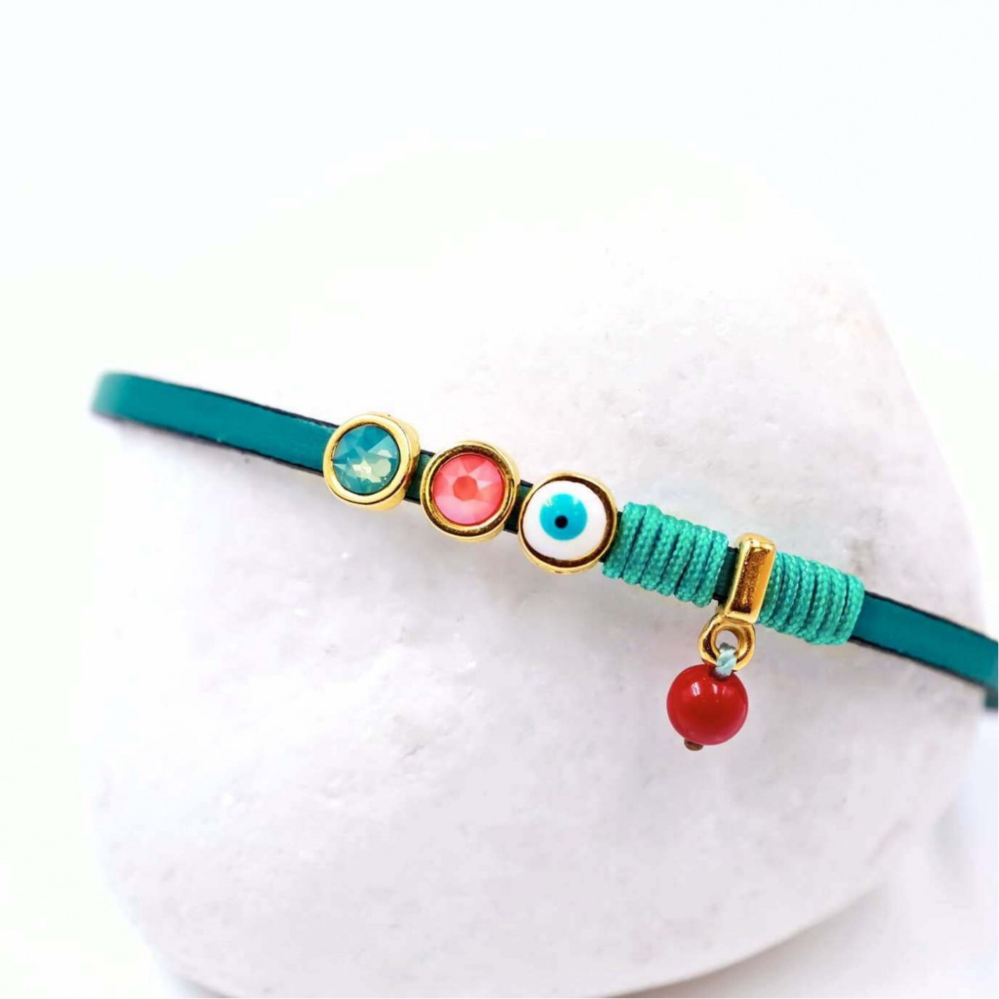 Evil Eye & Crystals Leather Bracelet — Bracelets from Toolittle — additional view 3