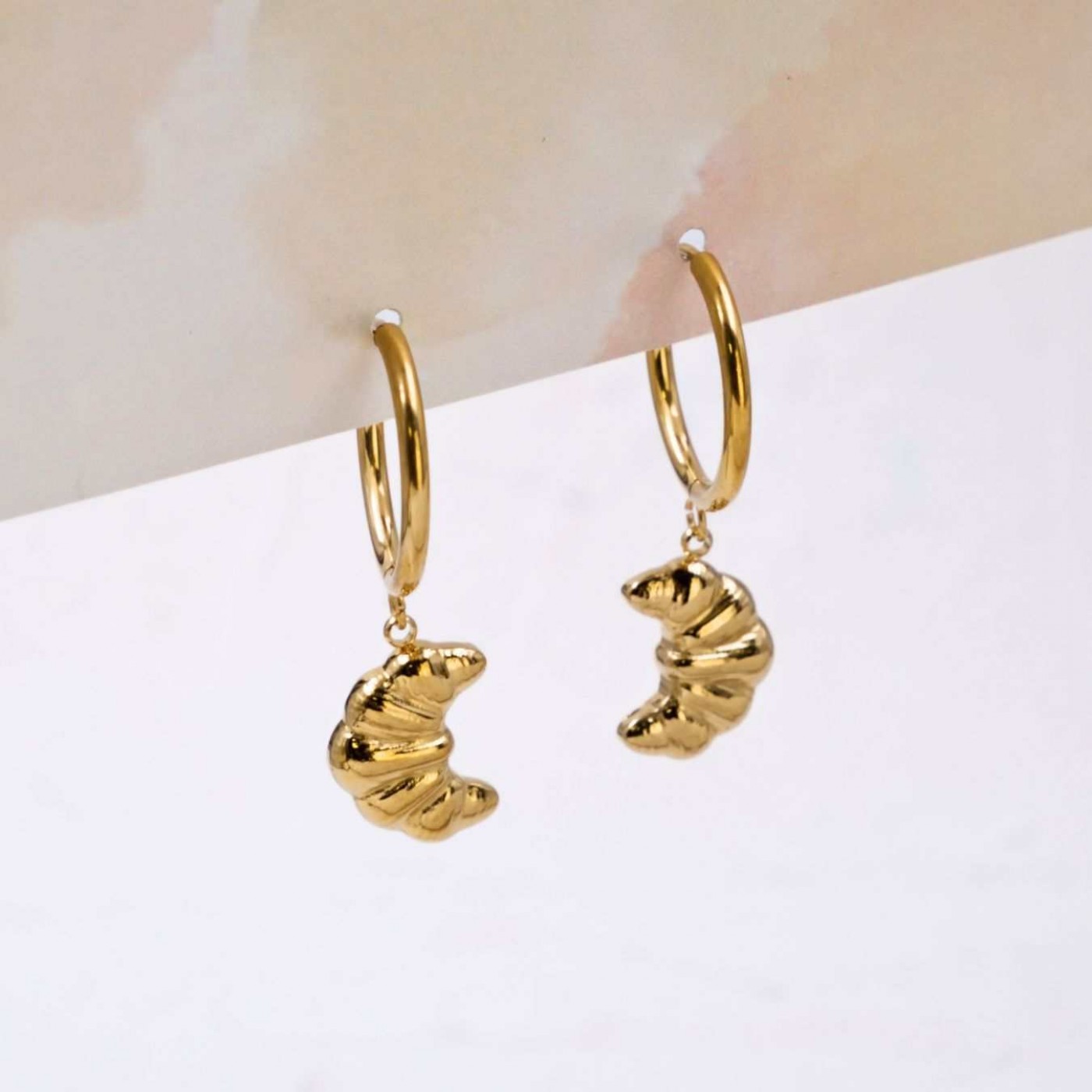 Gold-plated Hoop Earrings | Croissant Charm — Earrings from Toolittle — additional view 5