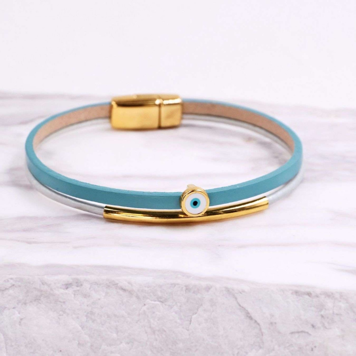 Evil Eye Handcrafted Leather Bracelet | Turquoise — Bracelets from Toolittle — additional view 2