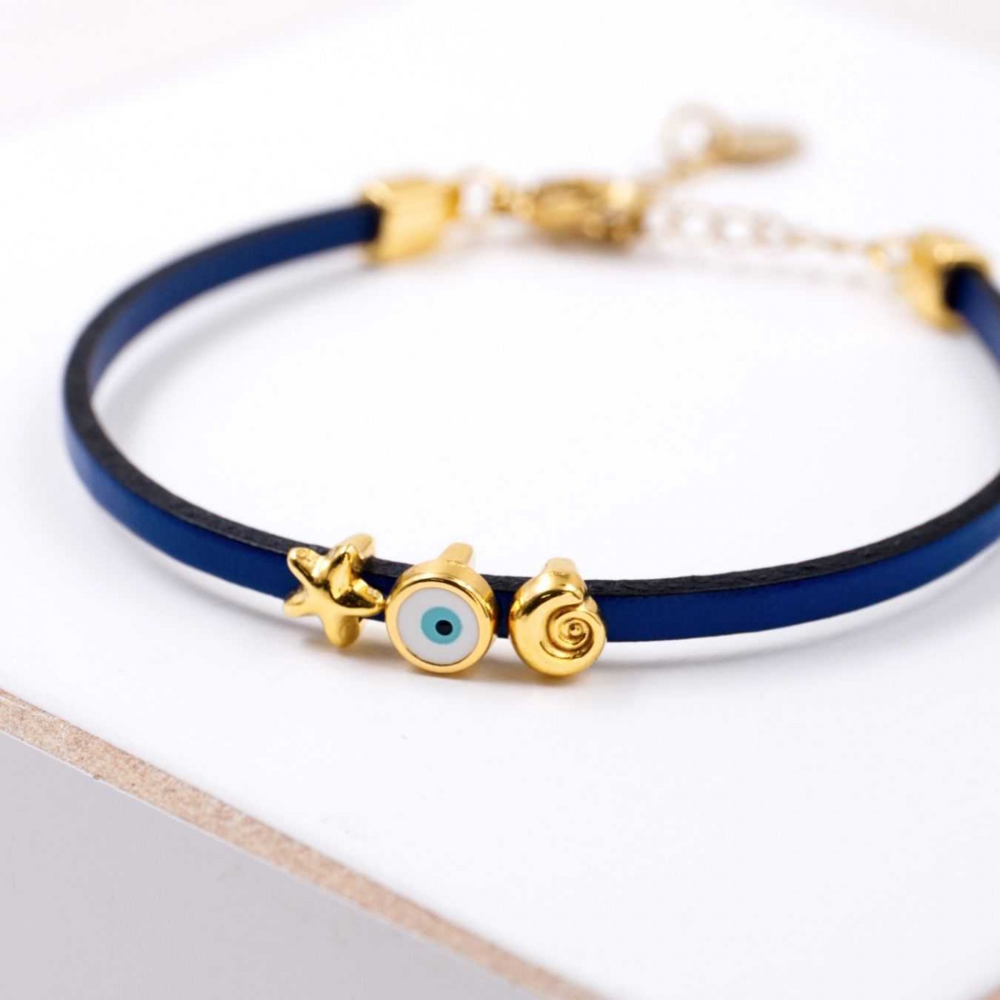 Handcrafted Leather Bracelet | Evil Eye & Marine Charms — Bracelets from Toolittle — additional view 3