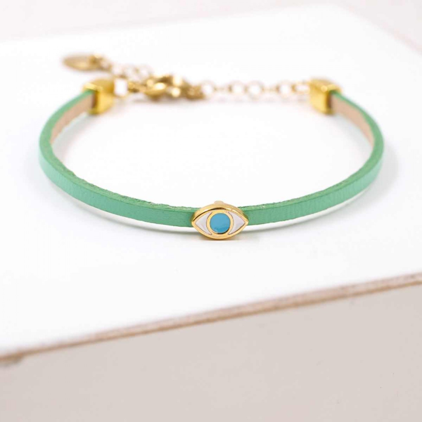 Handmade Leather Bracelet with Evil Eye – 24K Gold Plated — Bracelets from Toolittle — additional view 8