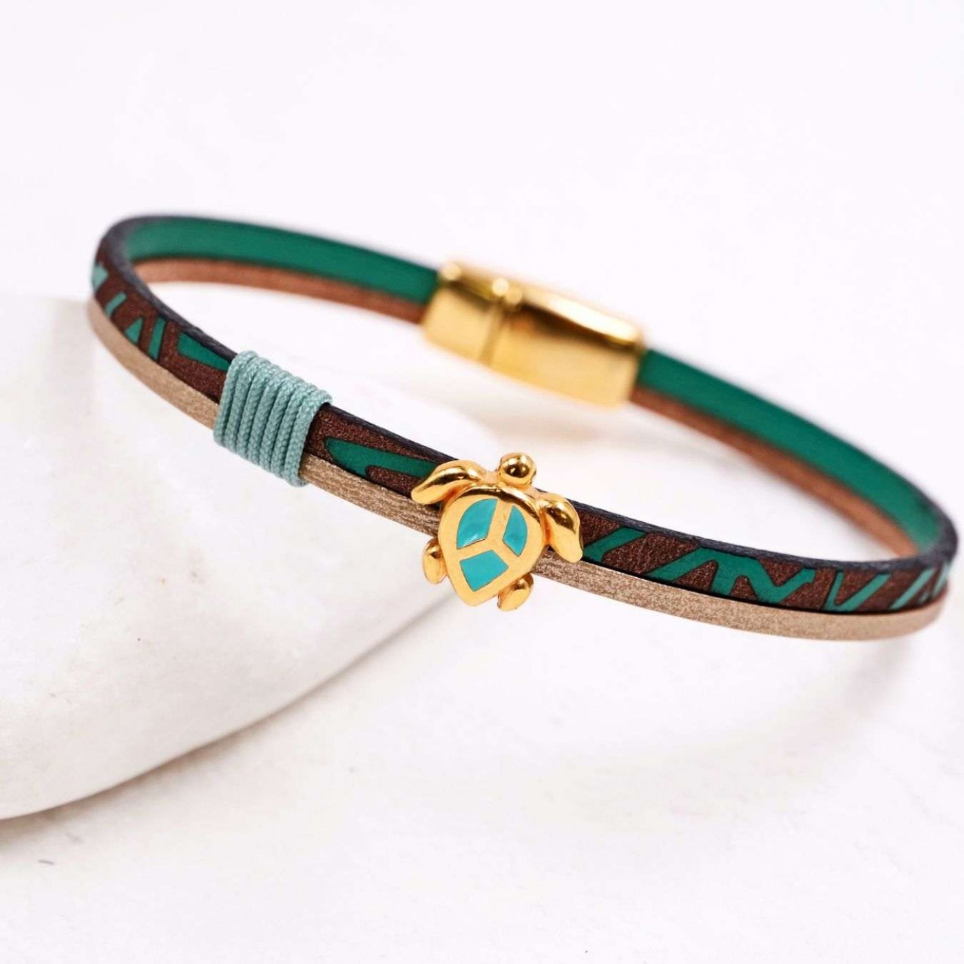 Enamelled Sea-turtle Bracelet | Engraved Leather — Bracelets from Toolittle — additional view 2