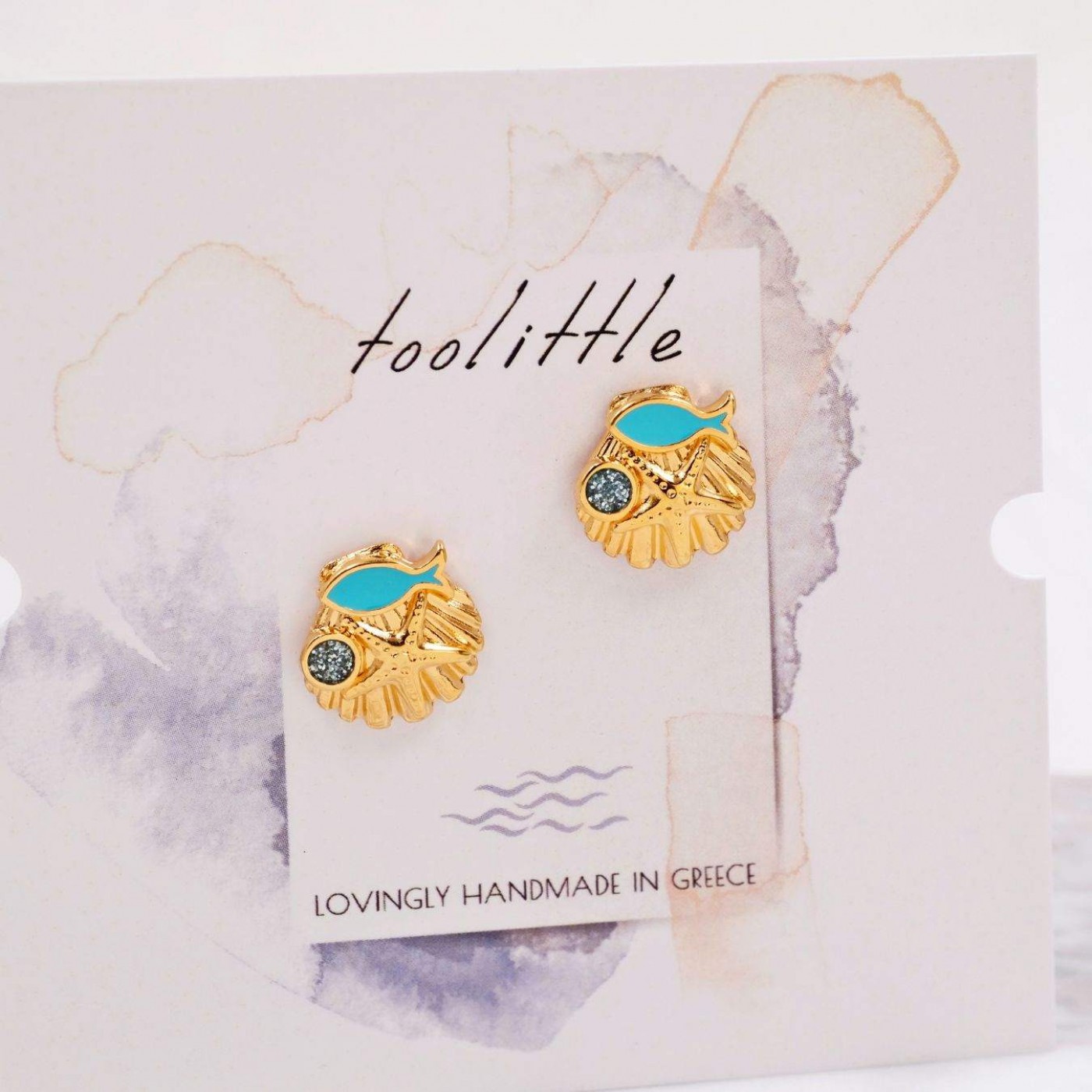 Gold-Plated Stud Starfish Earrings | Turquoise Enamel — Earrings from Toolittle — additional view 5