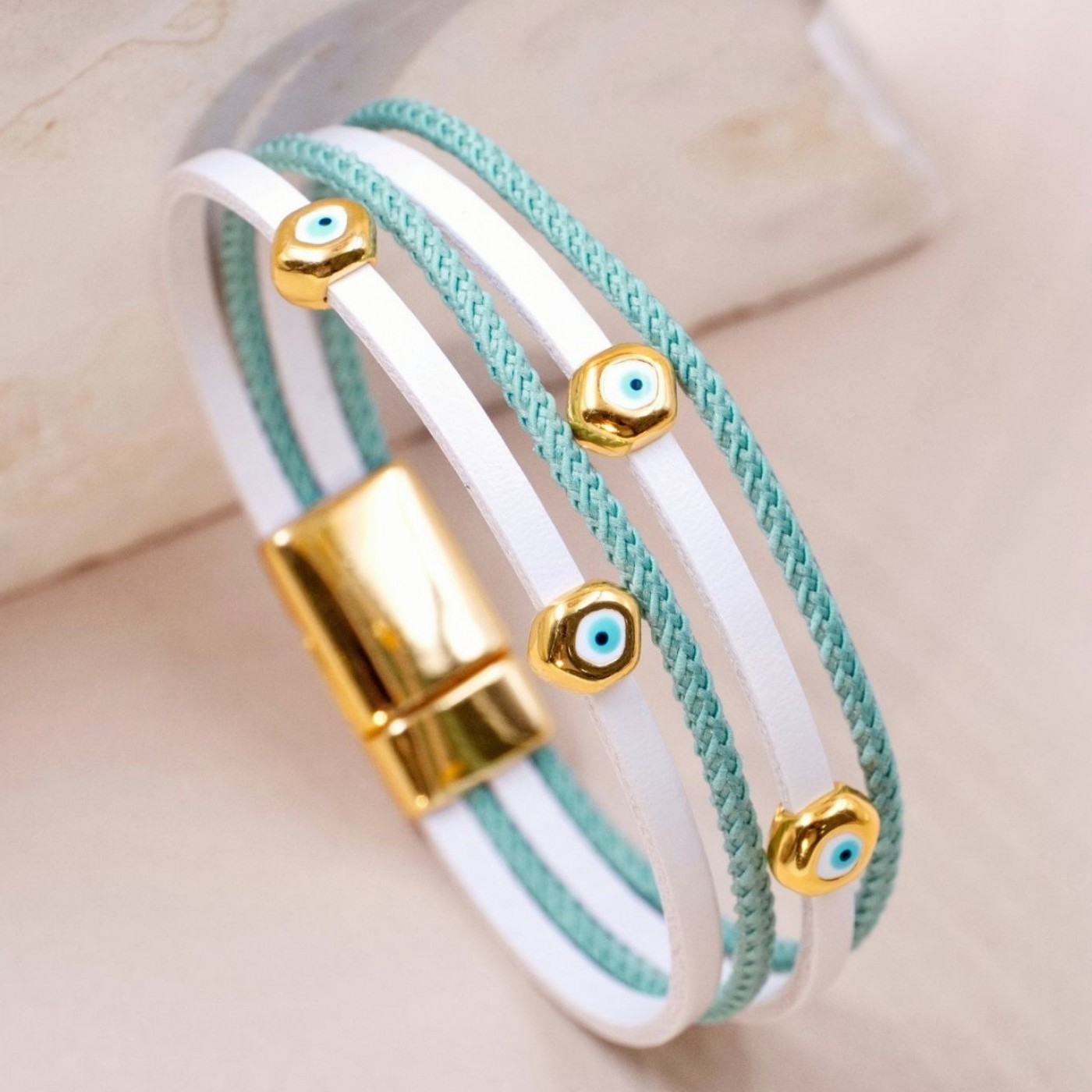 Pebble Evil Eyes Leather Bracelet — Bracelets from Toolittle — additional view 3