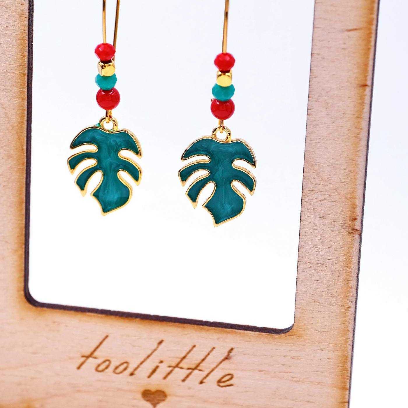Earrings Enamel Leaf — Earrings from Toolittle — additional view 3