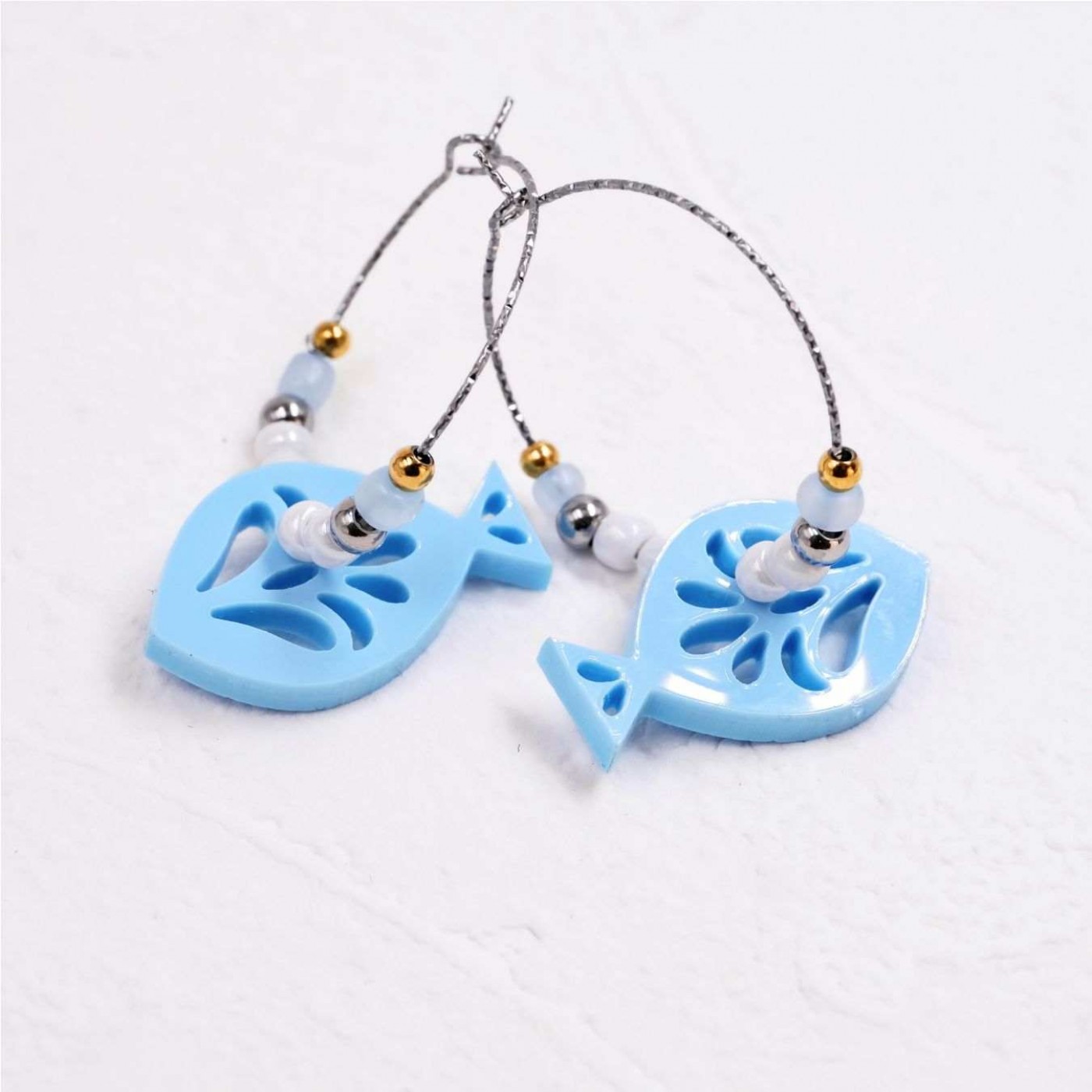 Hoop Earrings - Resin Fish Light Blue — Earrings from Toolittle — additional view 4