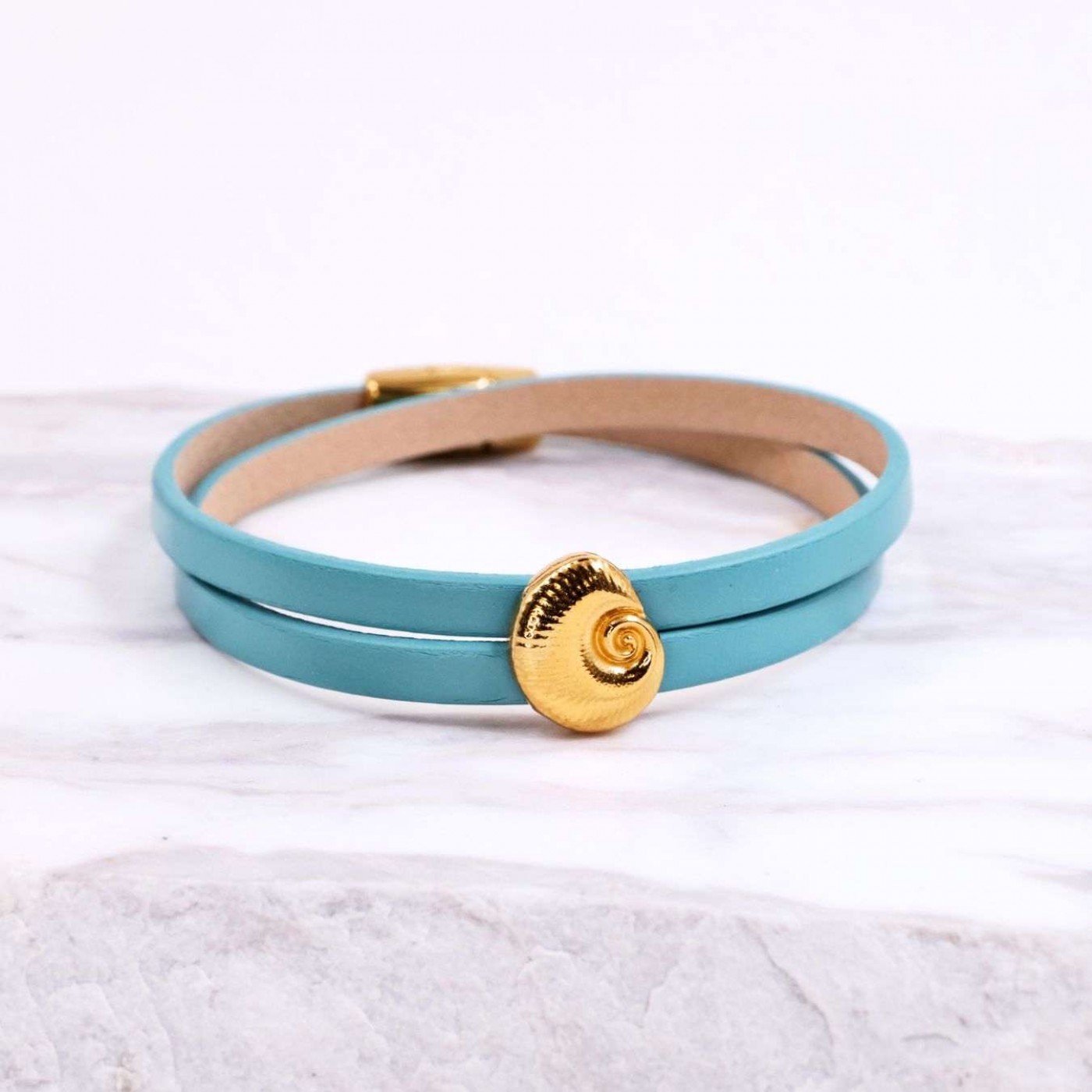 Double-wrapped Leather Bracelet | Golden Sea Shell — Bracelets from Toolittle — additional view 2