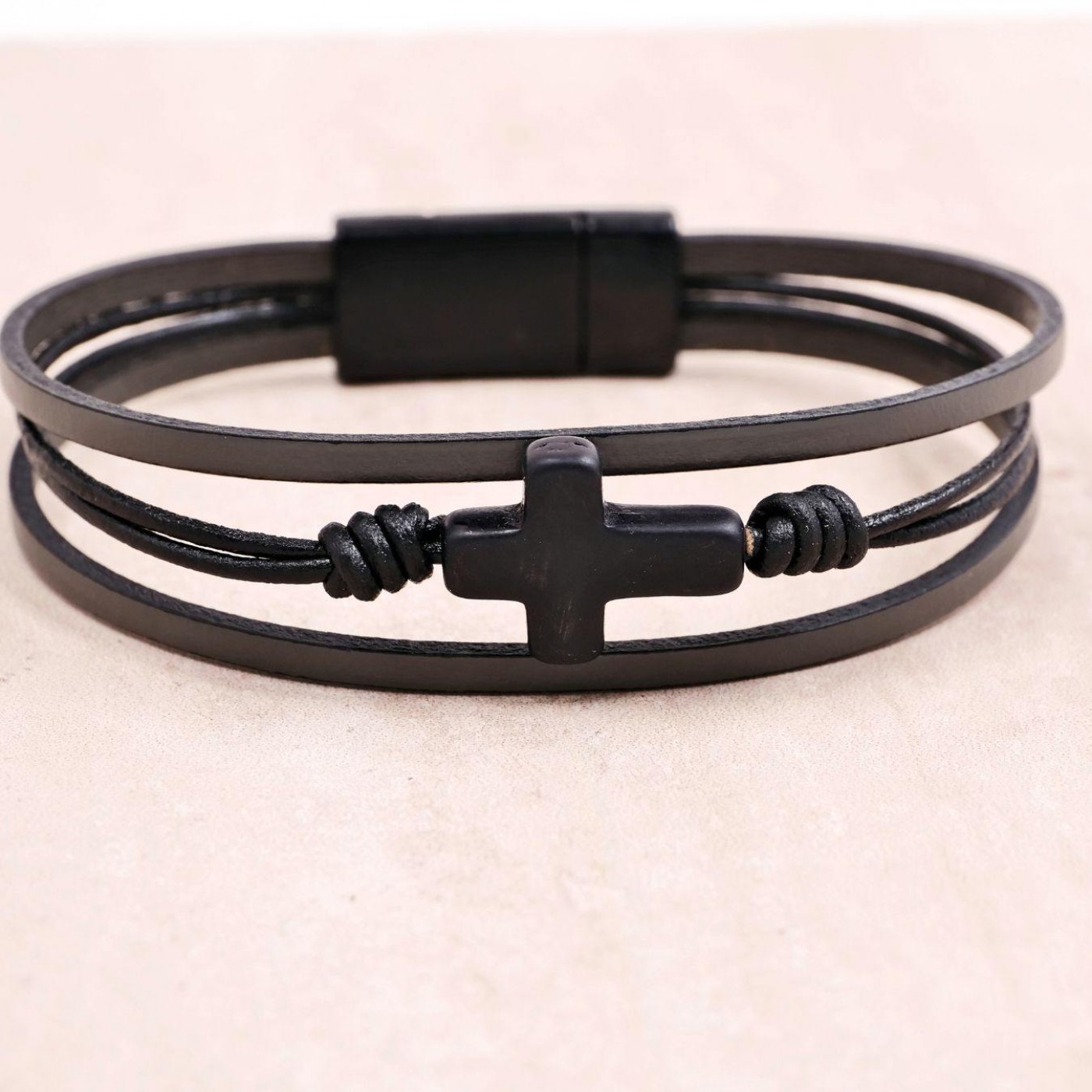 Men's Bracelet | Stainless Steel & Black Cross — Bracelets from Toolittle — additional view 3