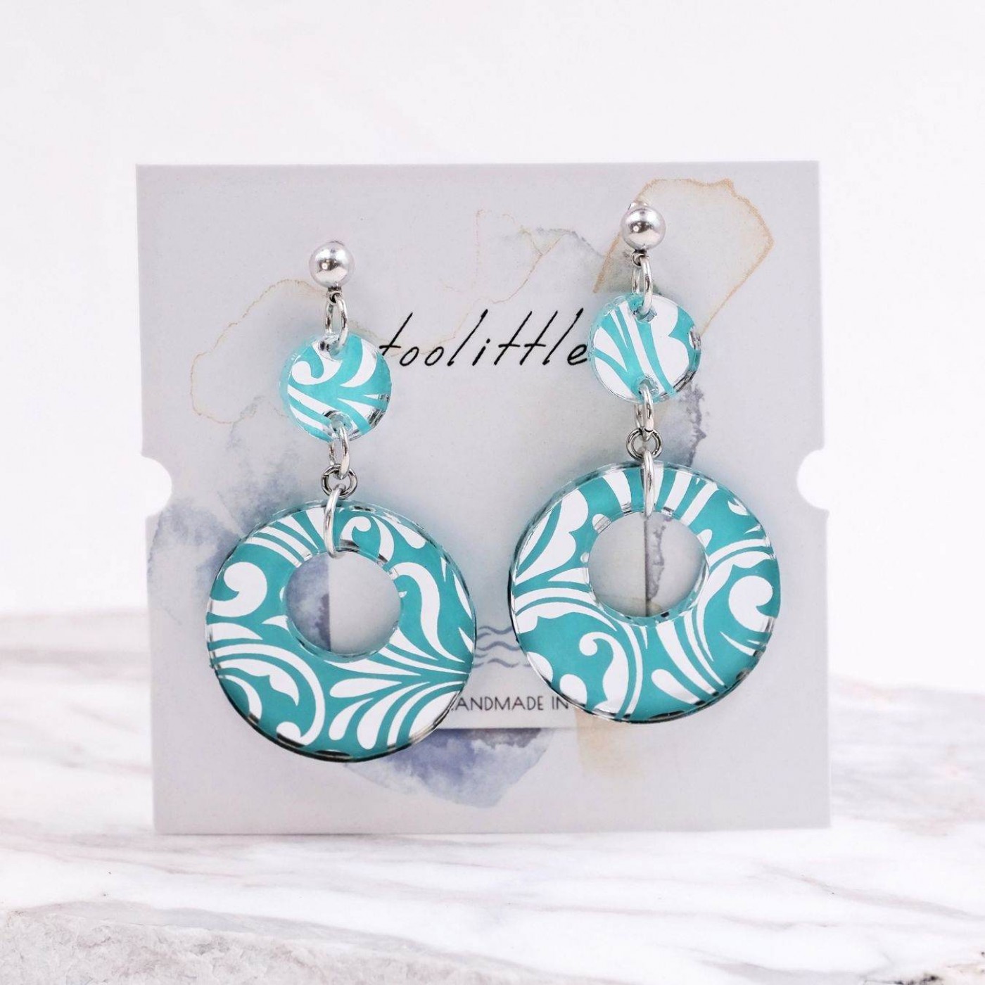 Silver-plated Earrings | Plexiglass with Pattern - Turquoise — Earrings from Toolittle — additional view 2
